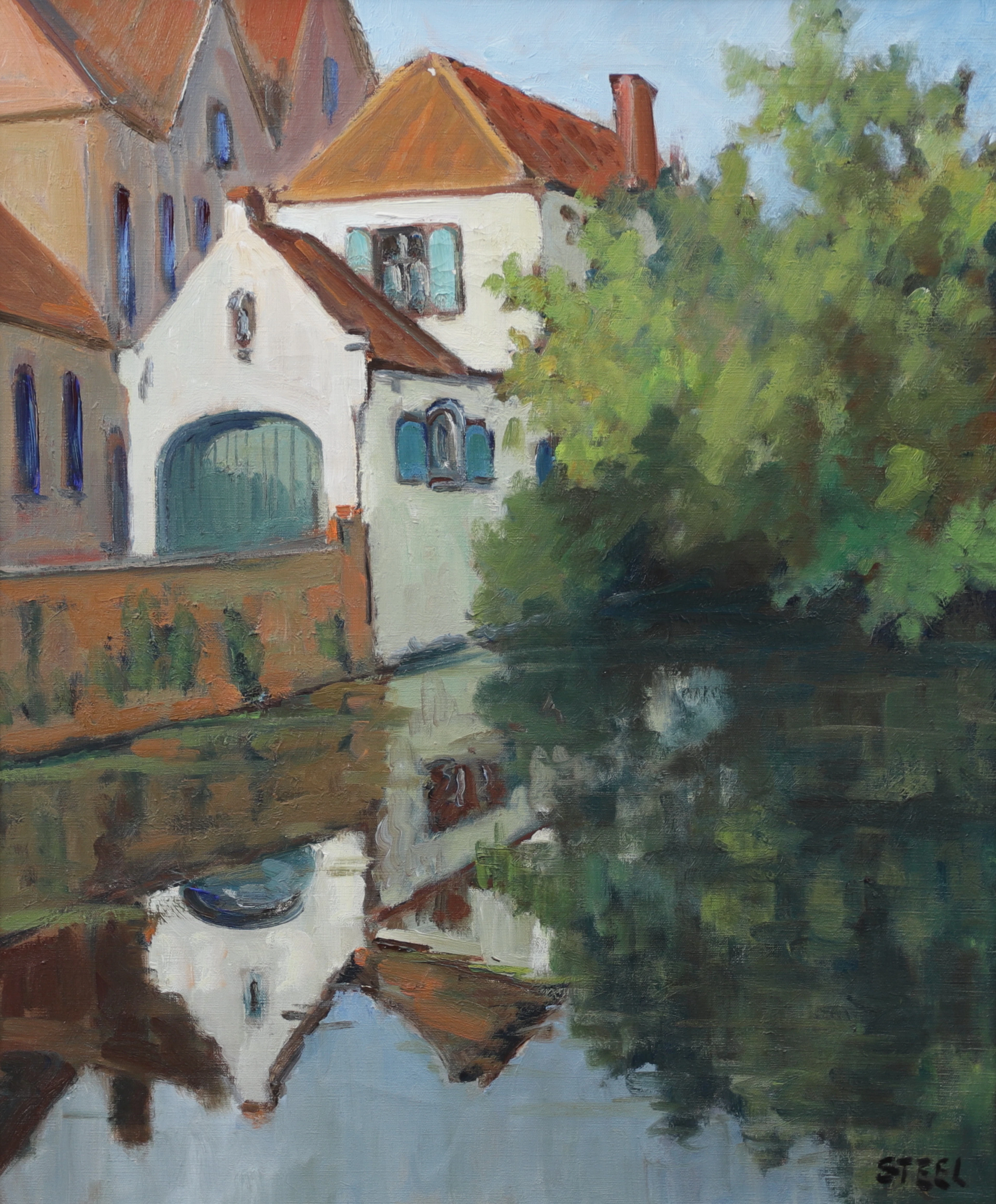 EDOUARD STEEL. "Bruges 1953". Olja på duk, signerad.