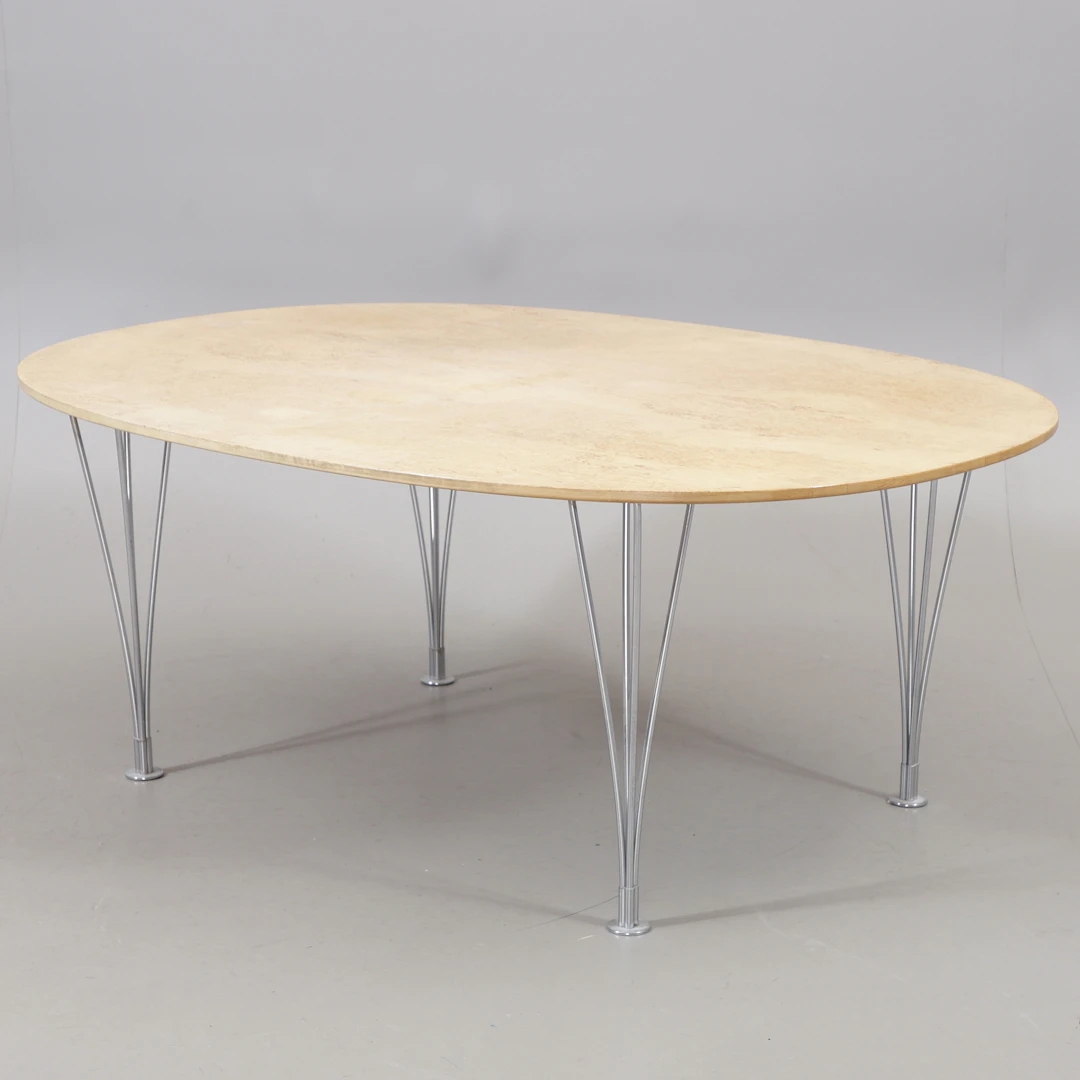 BRUNO MATHSSON/ PIET HEIN. Soffbord, "Superelips'', masurbjörk.