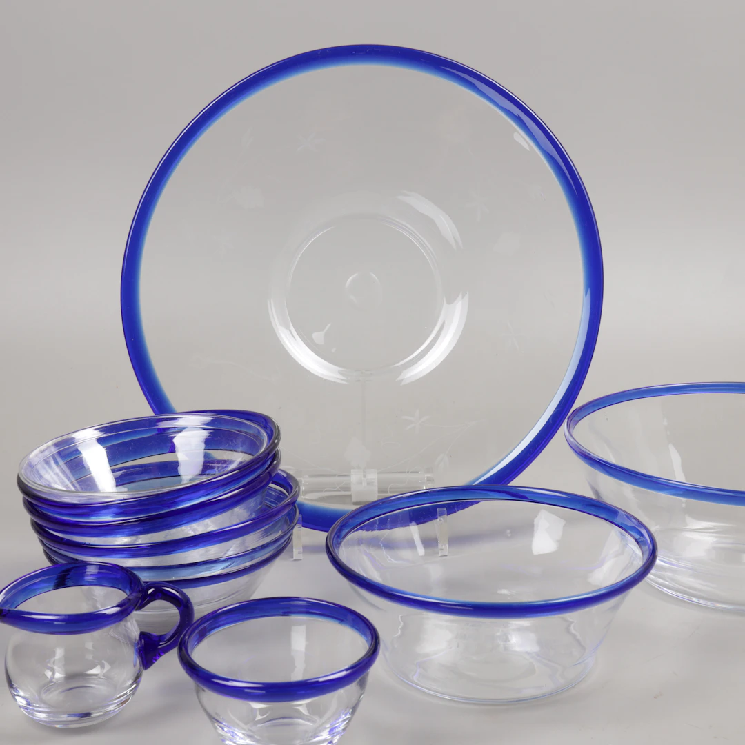 SKÅLAR OCH FAT, 11 st, Bergdala glasbruk, 1900-talets andra hälft.