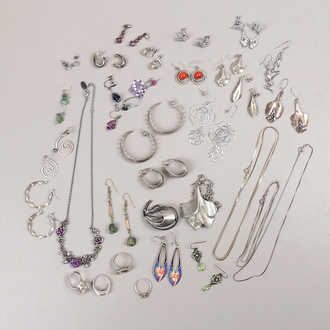 ÖRHÄNGEN, HALSBAND, RINGAR, silver mm.
