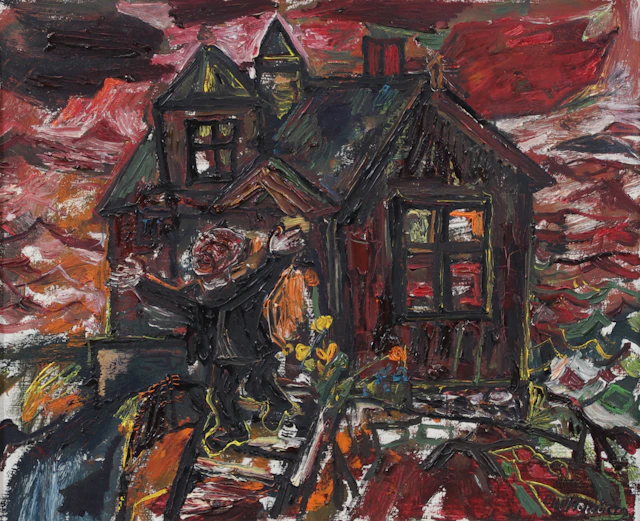 OLLE NORDBERG. "Värden hälsar välkommen". Olja på pannå, signerad.
