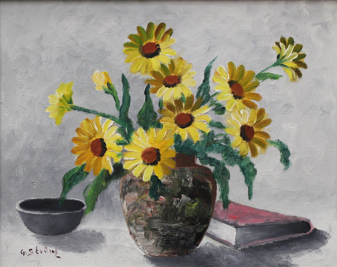 GUNNAR STRÄNG. Blomsterstilleben, olja på duk, signerad.