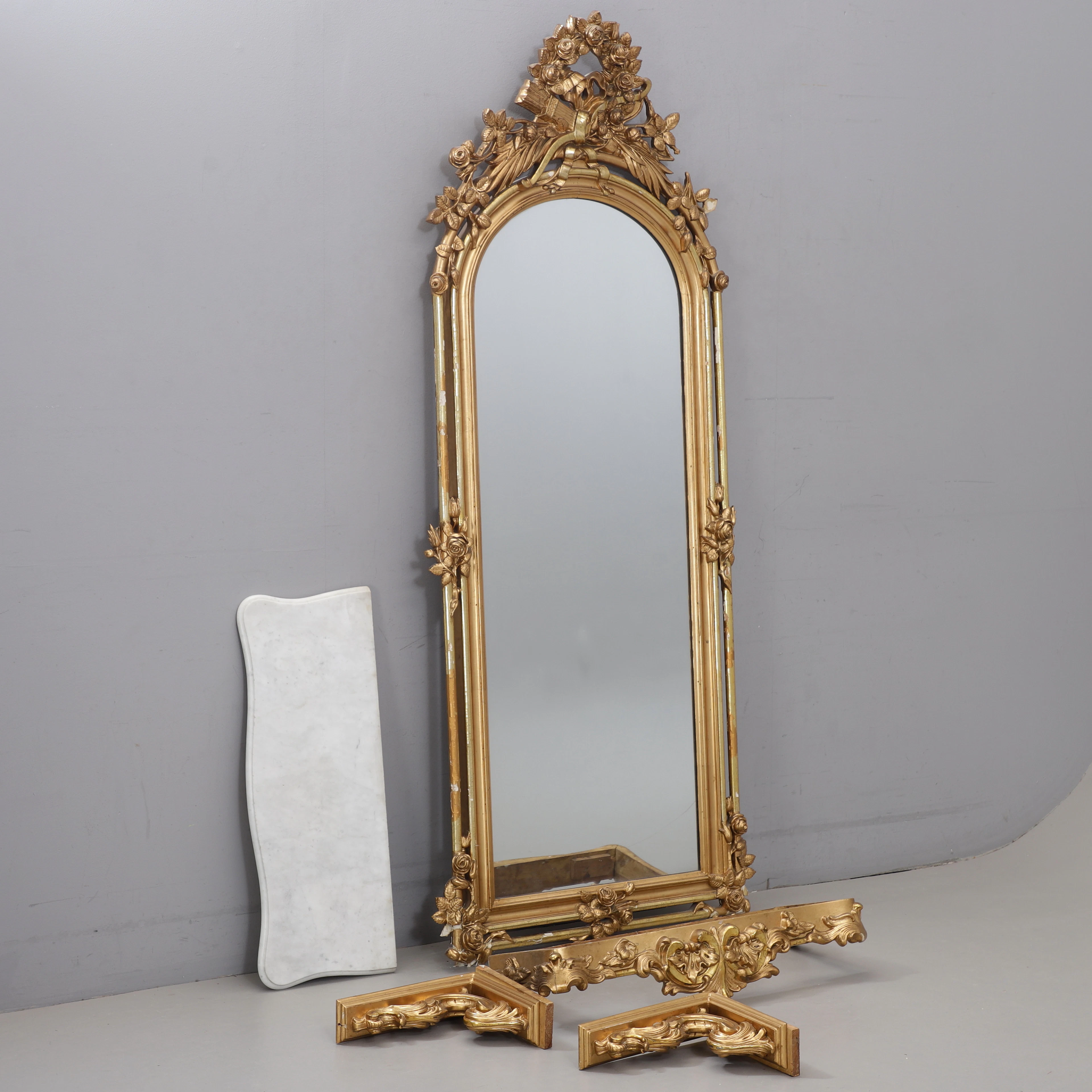 SPEGEL med KONSOLBORD, 2 delar, nyrokoko, 1800-tal.