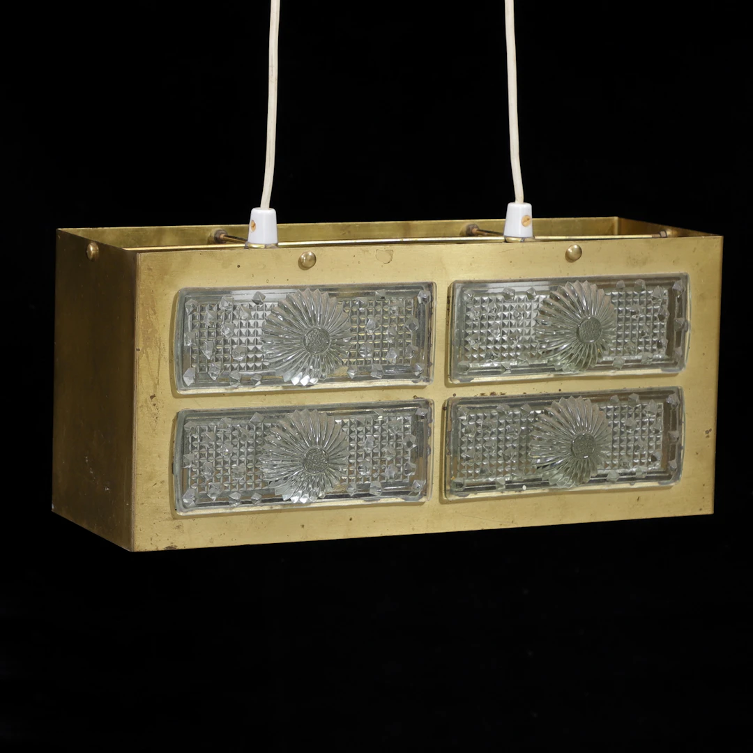 TAKLAMPA, glas/mässing, 1900-talets mitt.