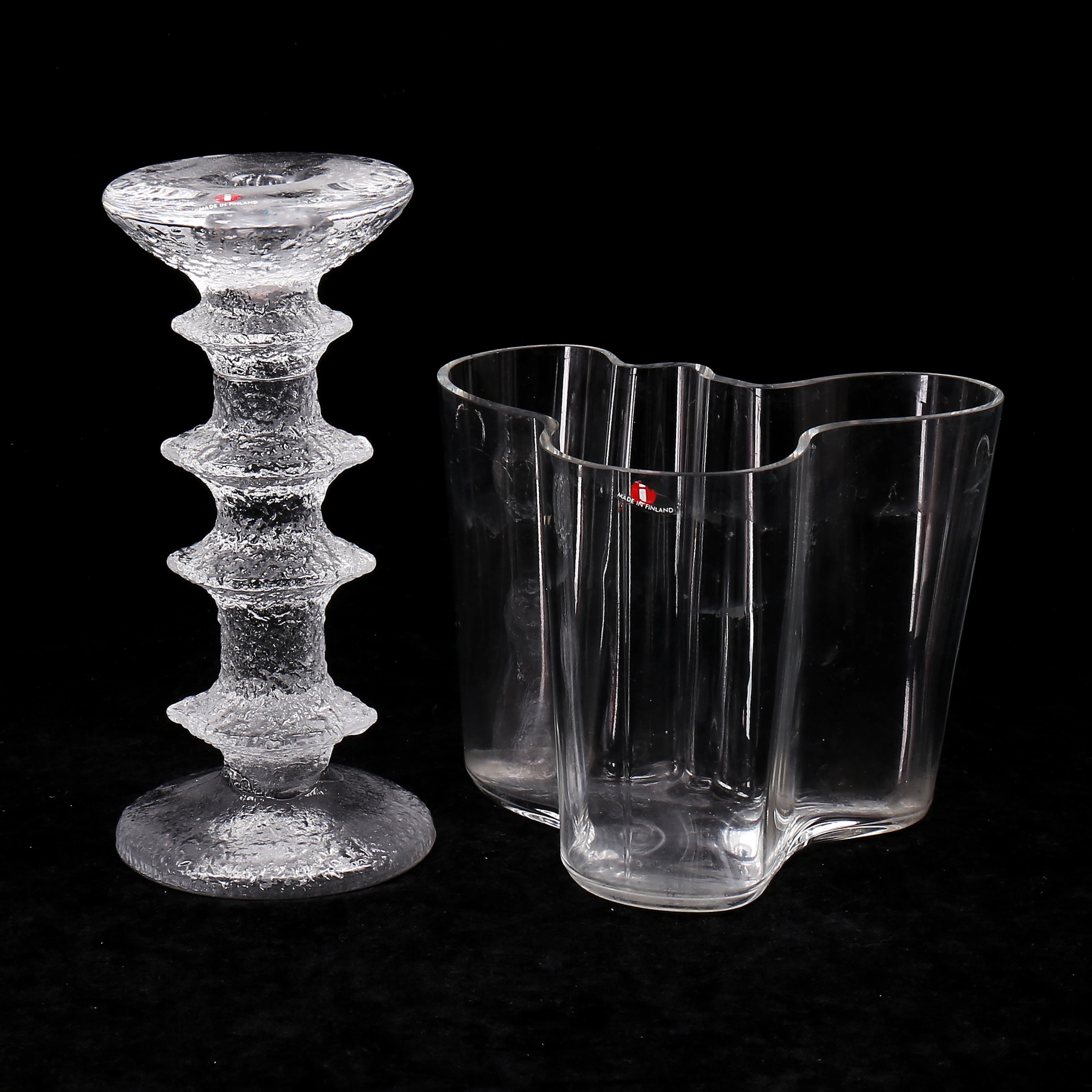 LJUSSTAKE "Festivo" och VAS "Savoy", glas, Iittala, Finland.