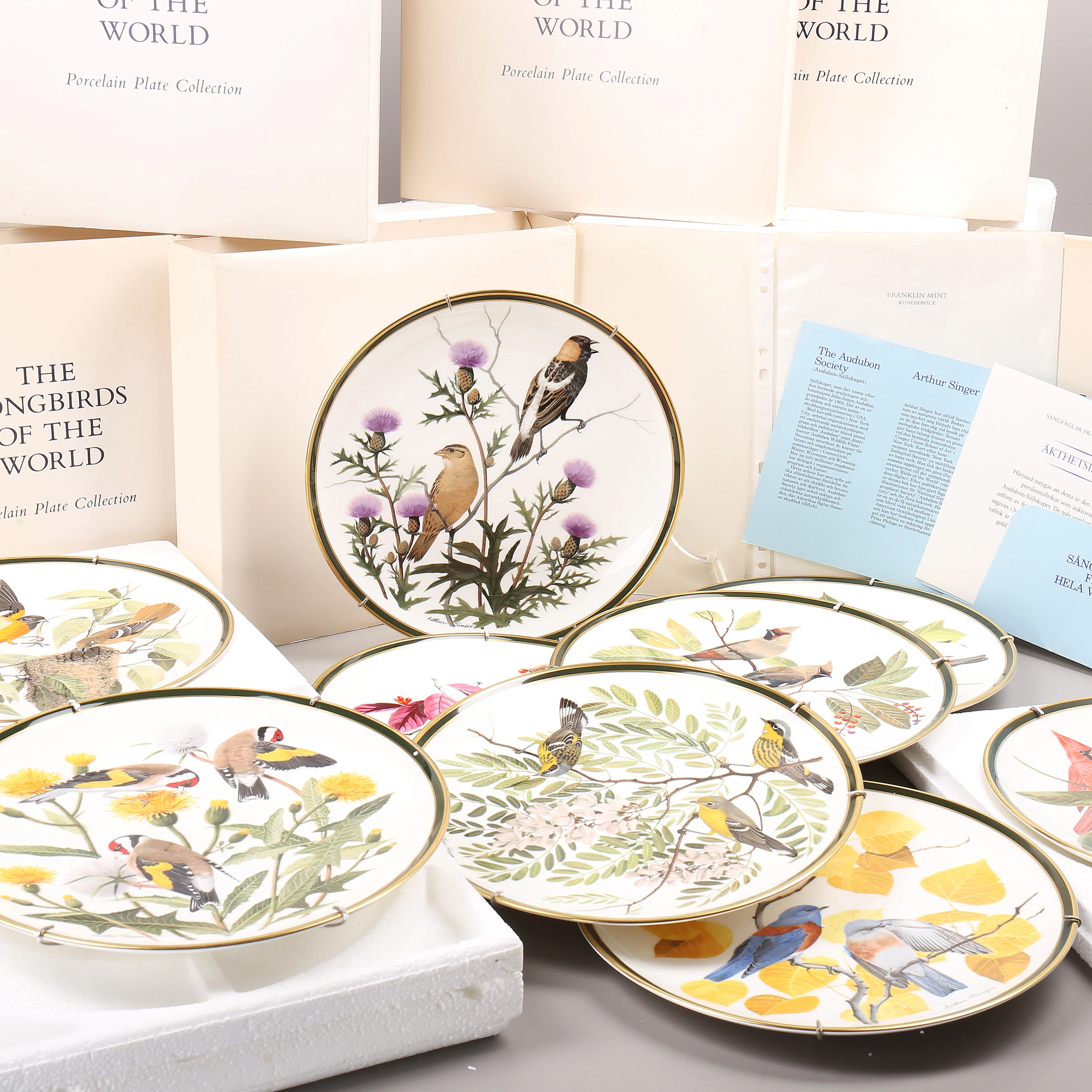 SAMLARTALLRIKAR, 9 st, "Songbirds of the world", Franklin Porcelain, 1977.