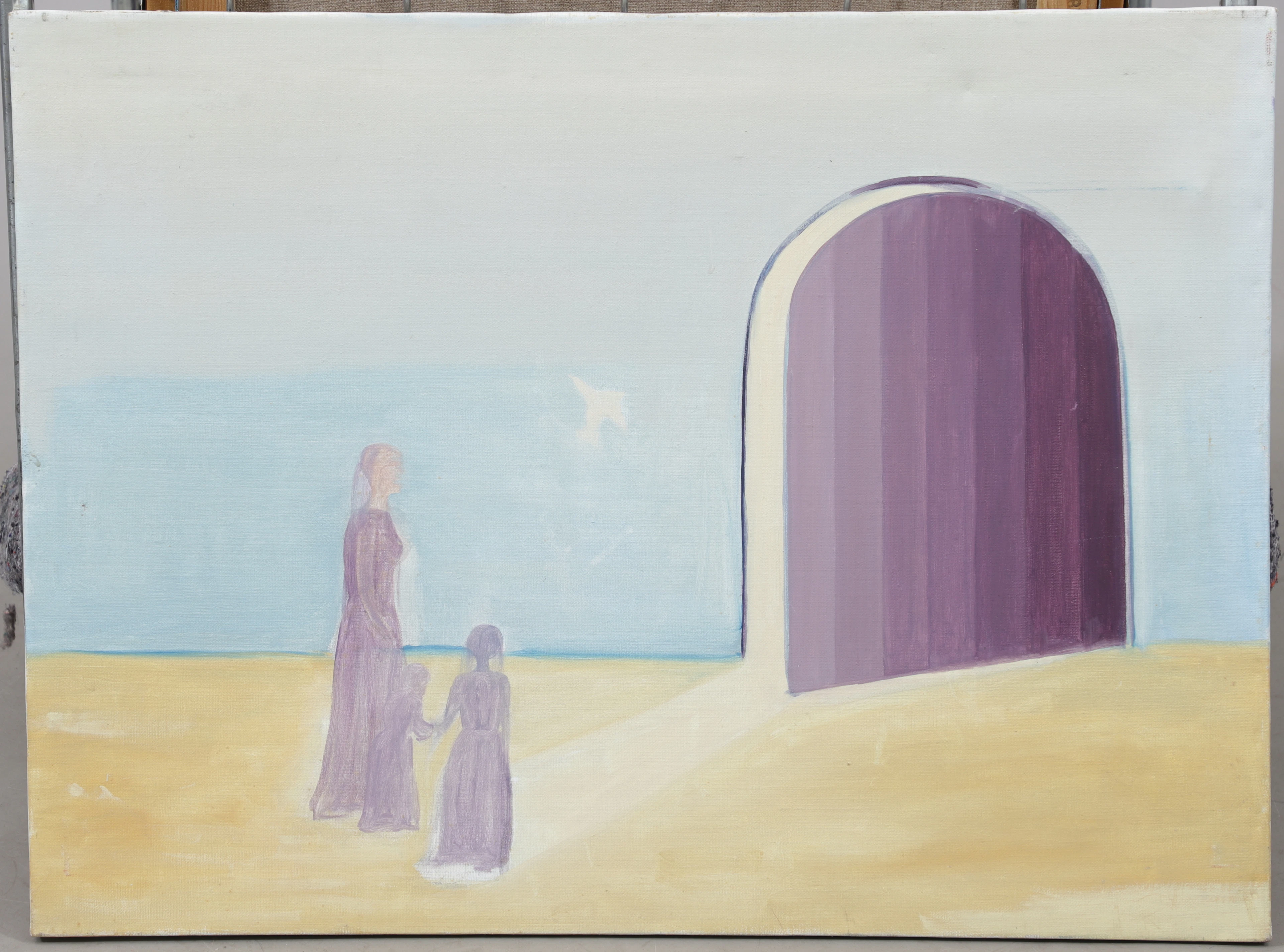 CHRISTIN OHLIN (1946-2025). Figurer vid port, olja på duk.