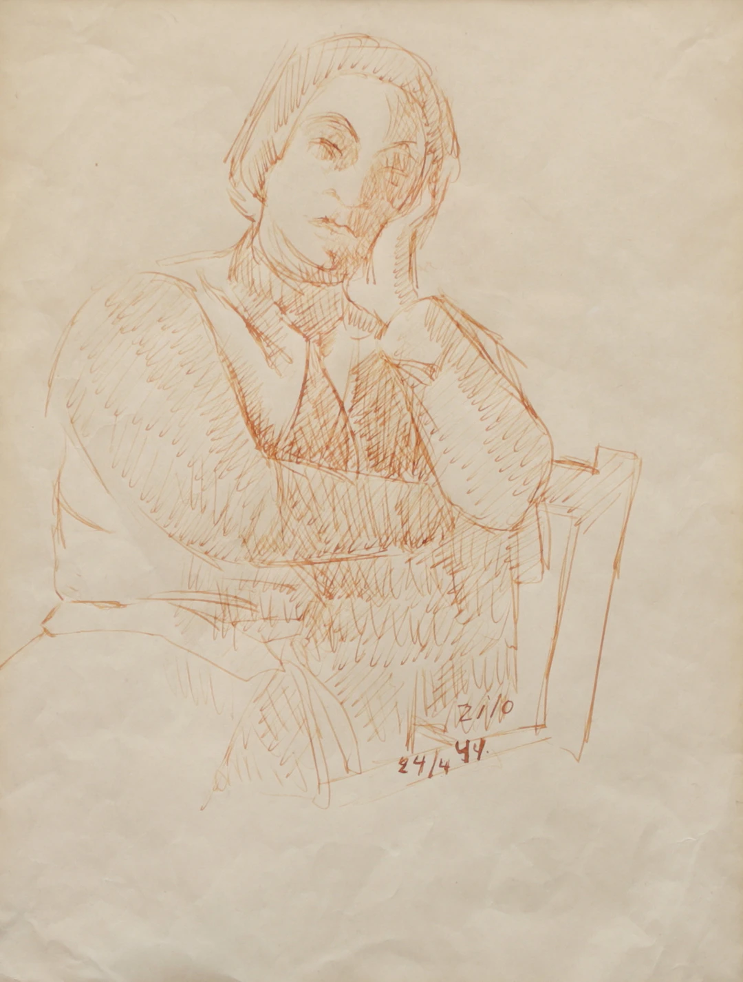 GUNNAR ZILO. Kvinnopoträtt, tusch, signerad, daterad 24/4 44.