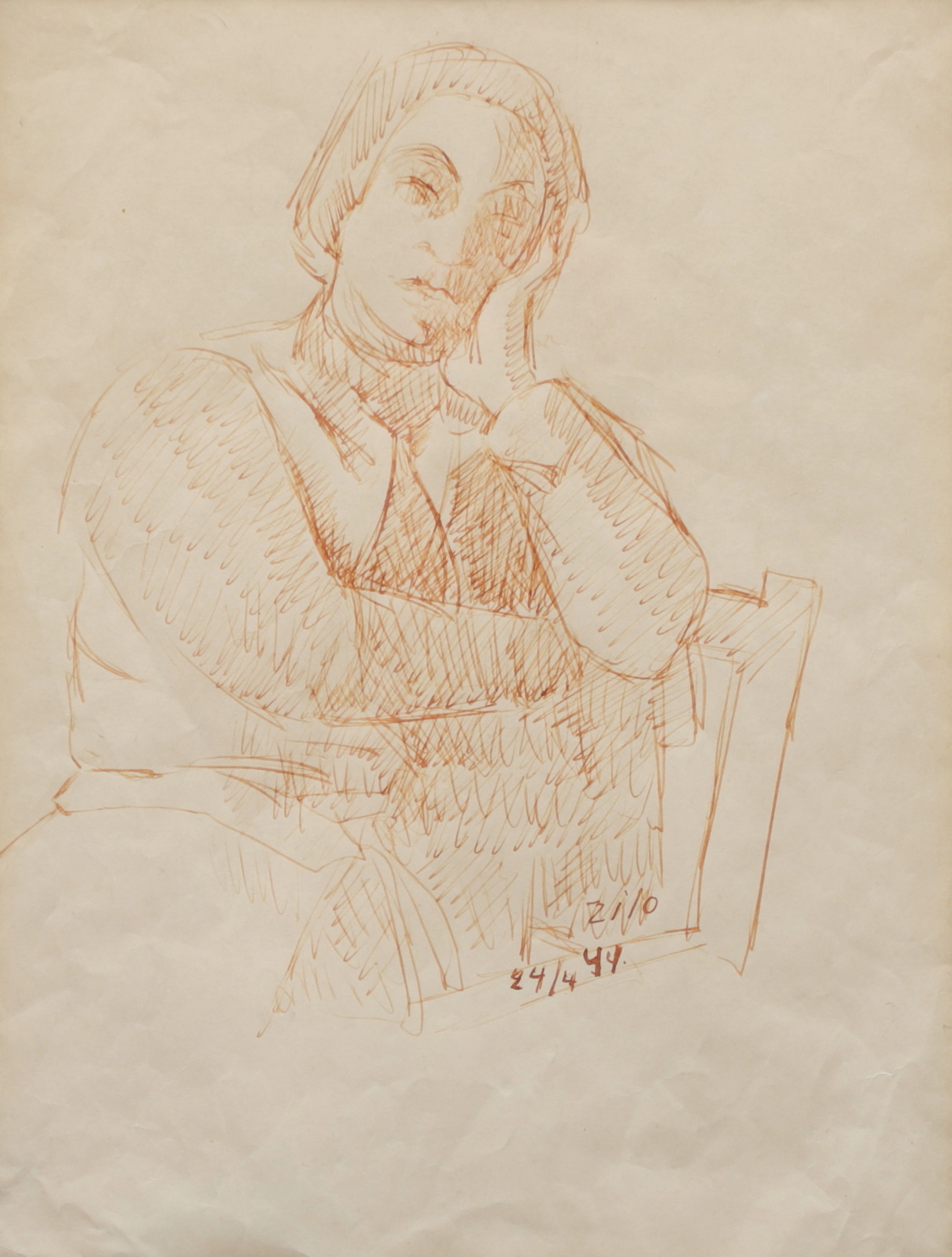 GUNNAR ZILO. Kvinnopoträtt, tusch, signerad, daterad 24/4 44.