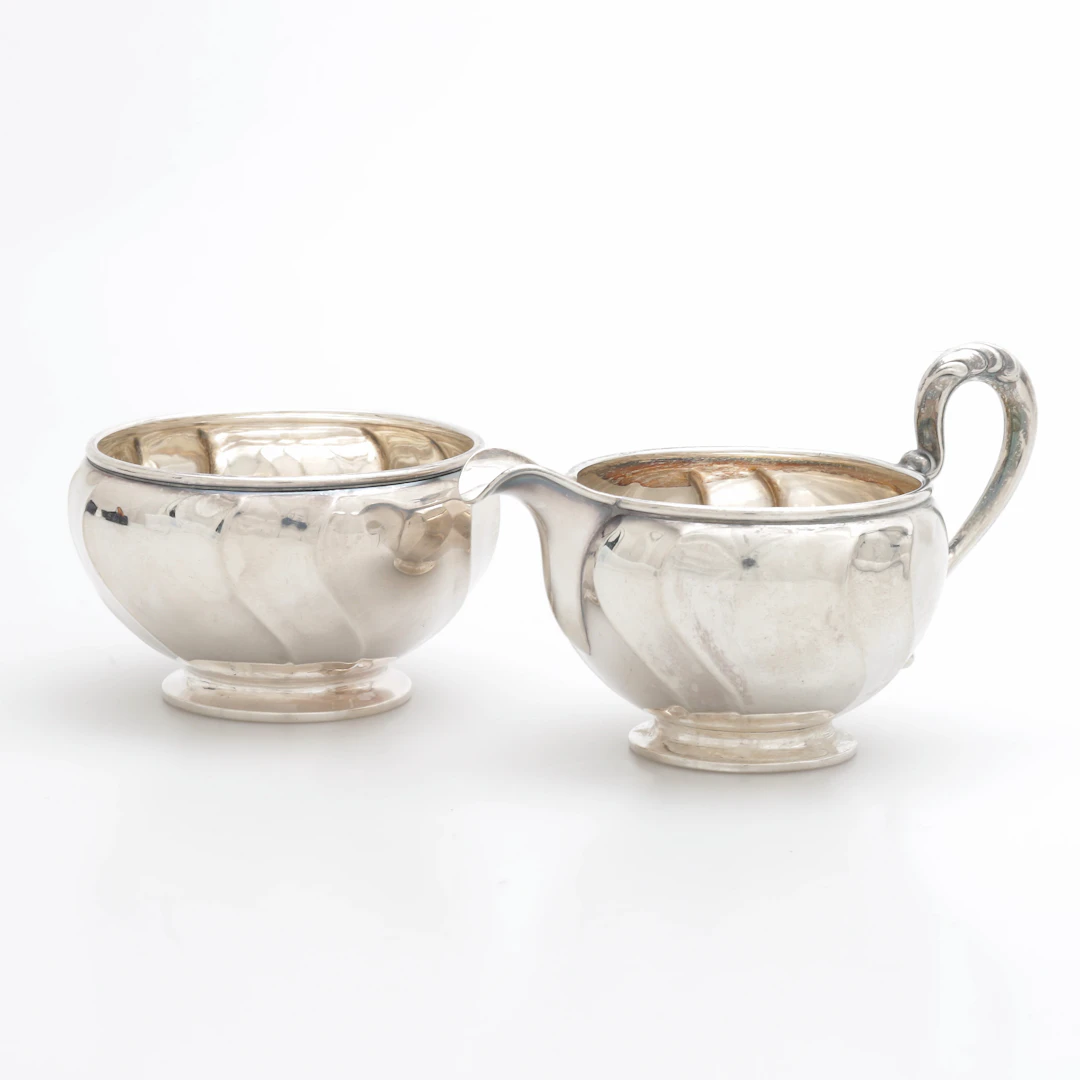 SOCKERSKÅL & GRÄDDKANNA, silver, Karl Andersson, Göteborg 1928, vikt 146 gram.