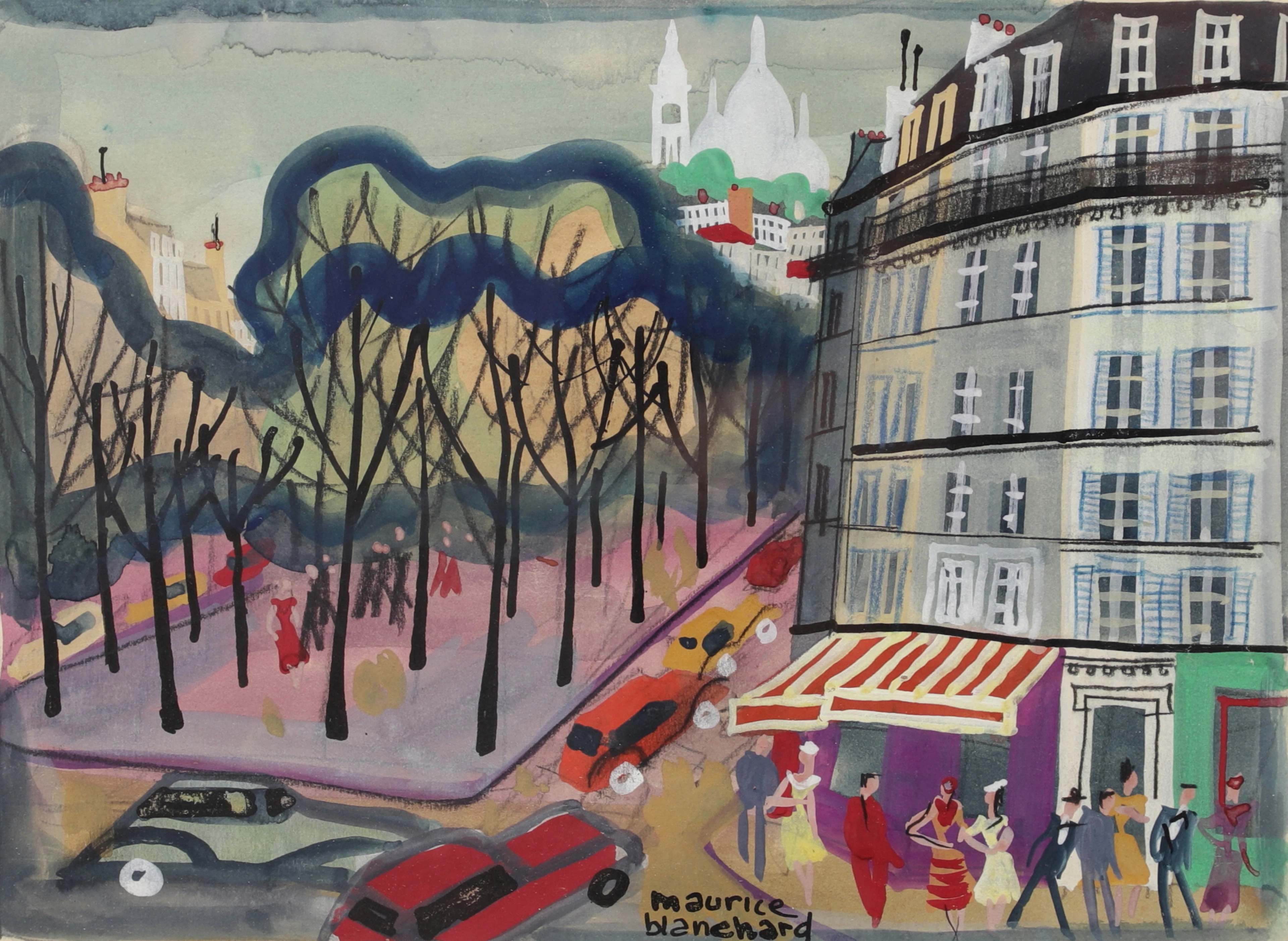 MAURICE BLANCHARD. "La Butte Montmartre", blandteknik, signerad.