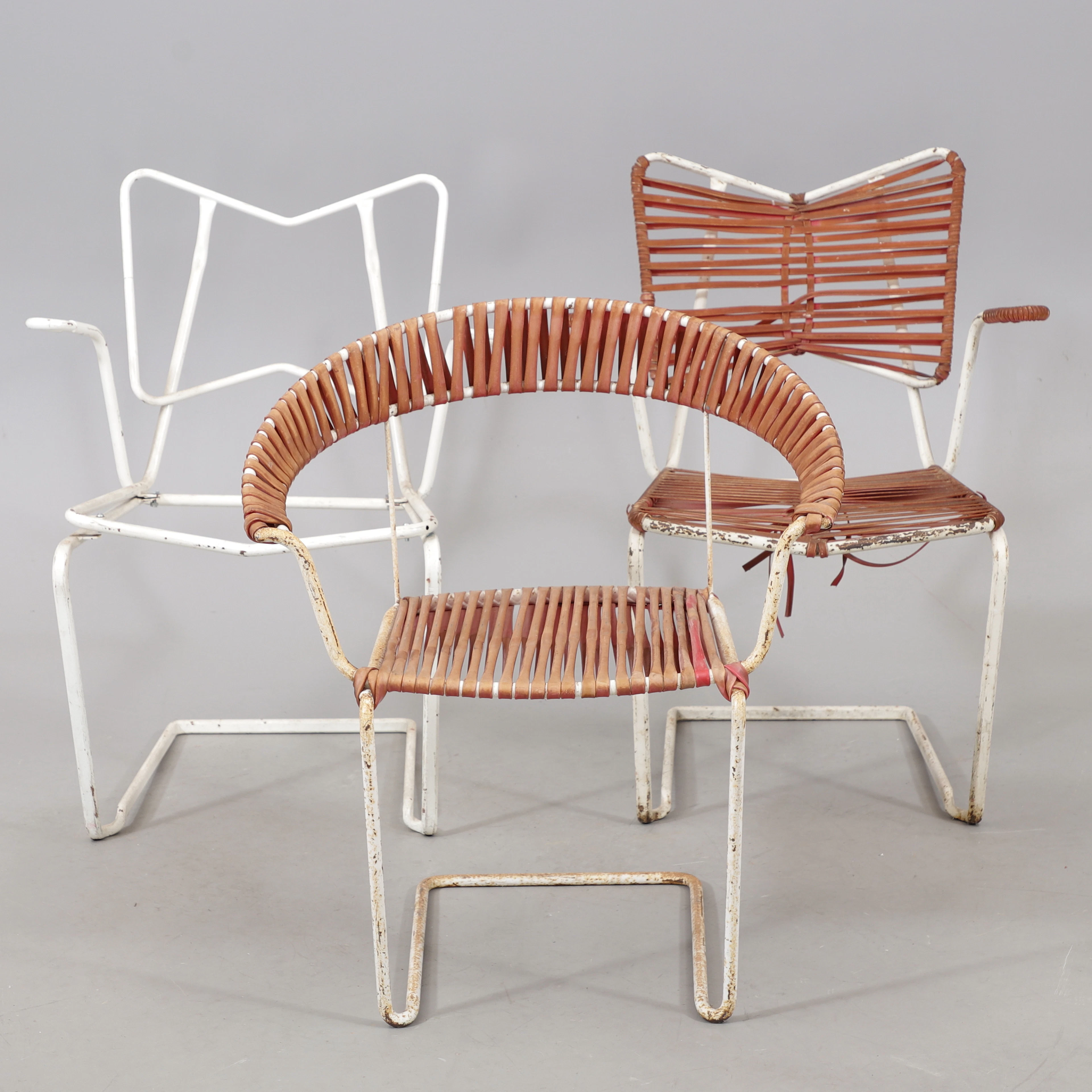FÅTÖLJER, 3 st, stål/plast, Grythyttan Stålmöbler, 1960-tal.