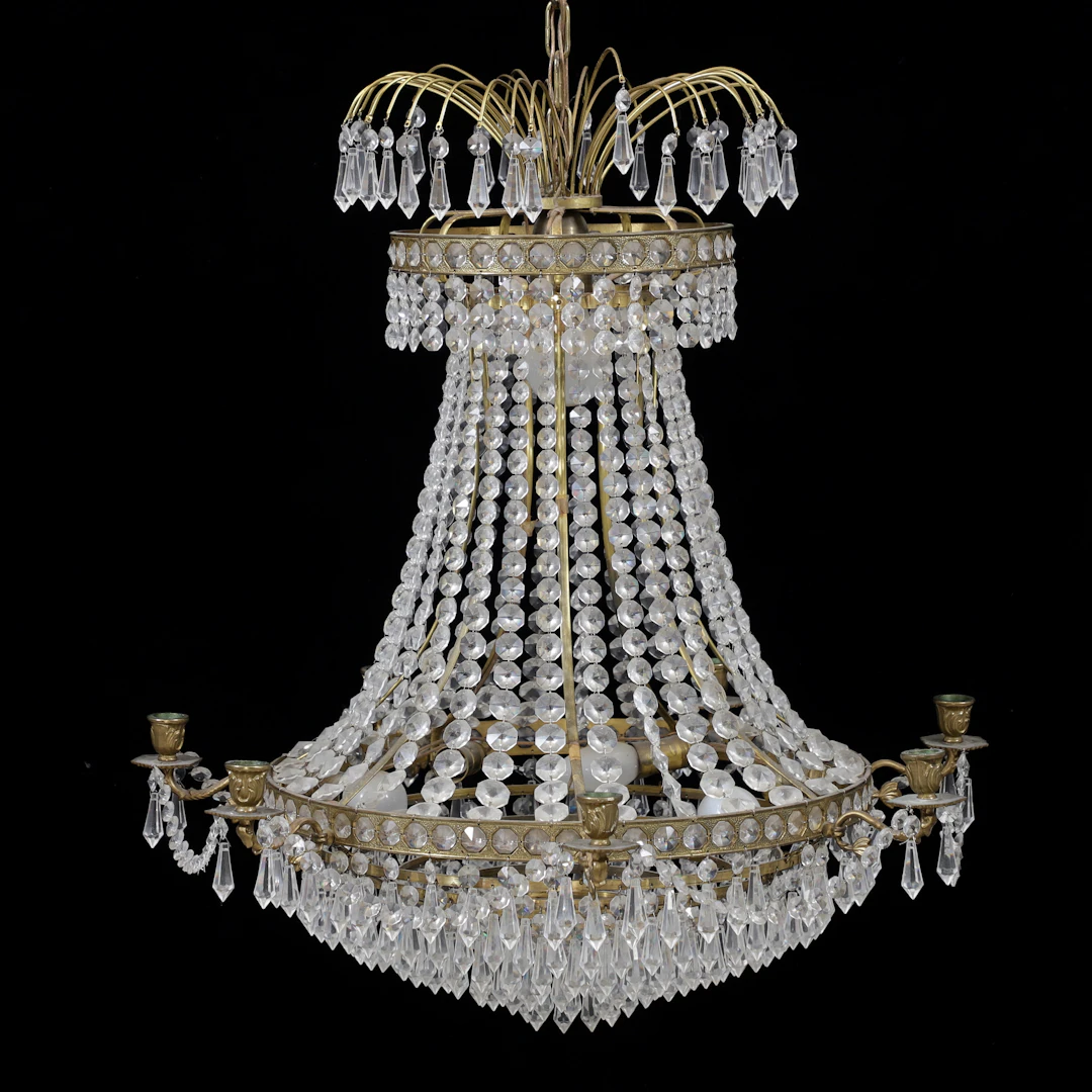 LJUSKRONA, empirestil, 1900-talets mitt, höjd exklusive kedja 60 cm.