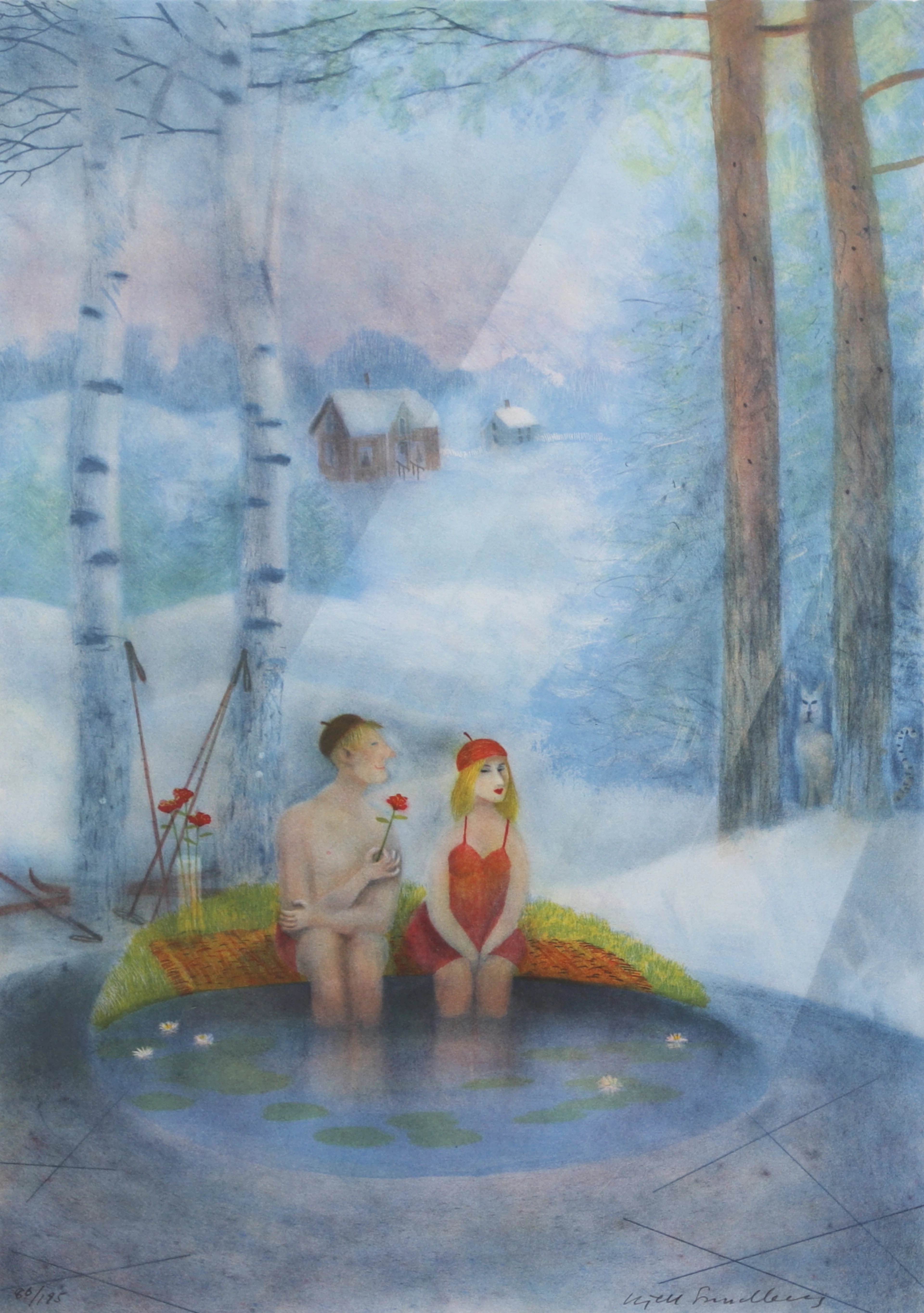 KJELL SUNDBERG. "Våga vägra vinter", litografi, signerad och numrerad.