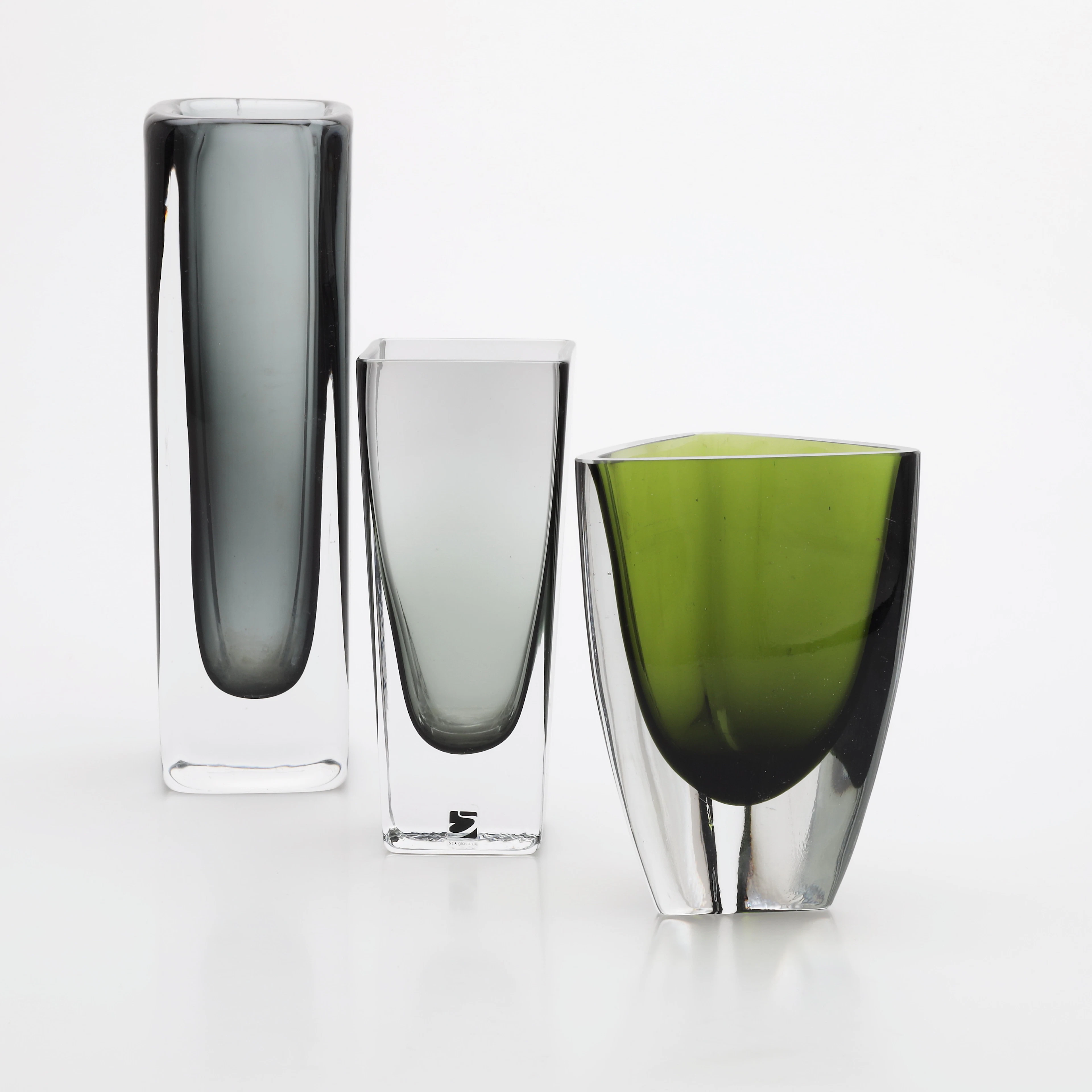 VASER, 3 st, glas, underfång, Sea, Orrefors mm.