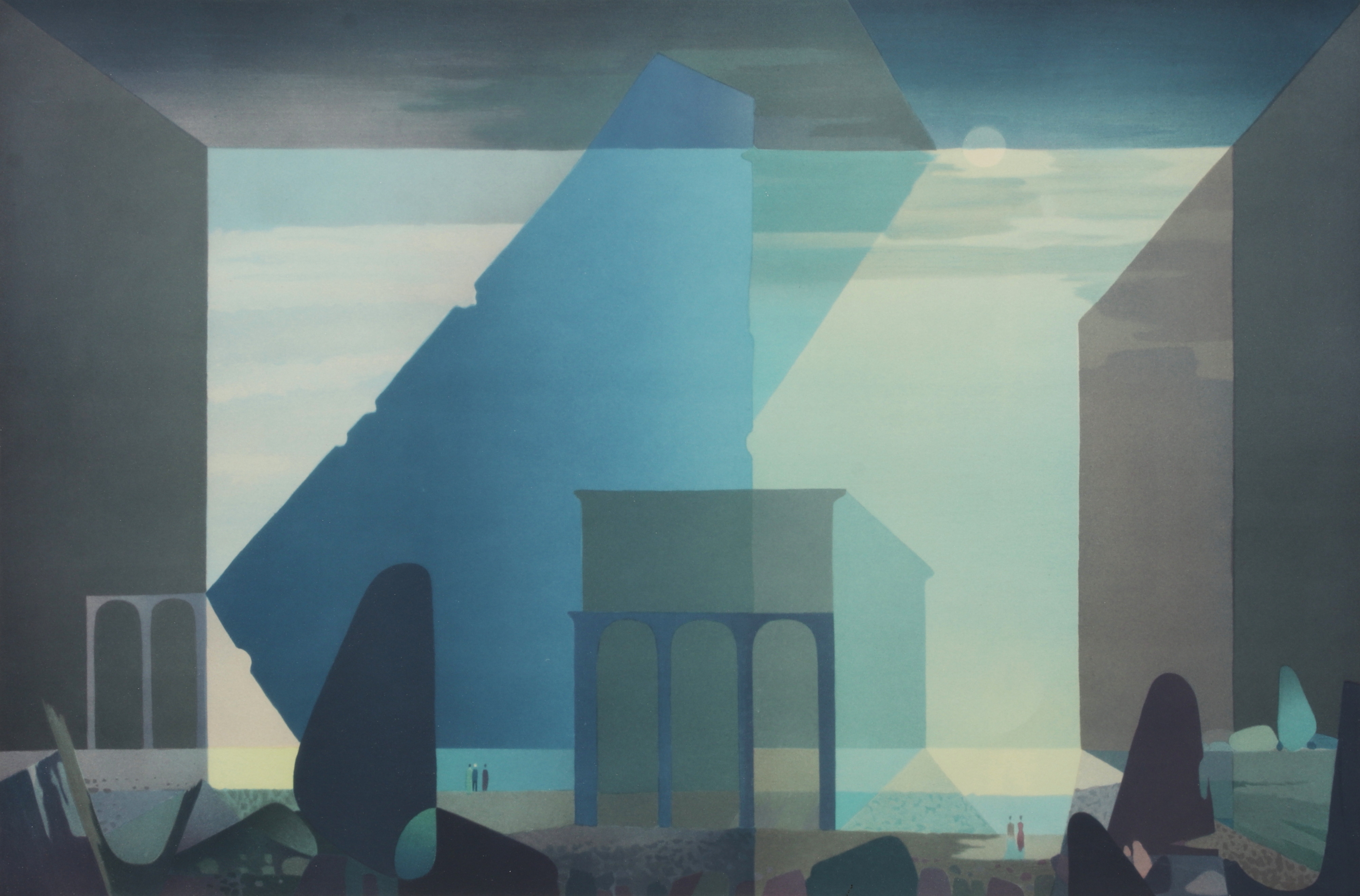 SVEN JONSON. Surrealistiskt landskap. Färglitografi, signerad och numrerad.