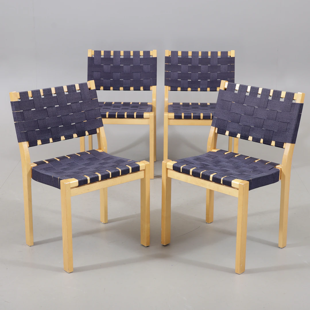 ALVAR AALTO. Stolar, 4 st, "Artek", Finland, 2000-tal.