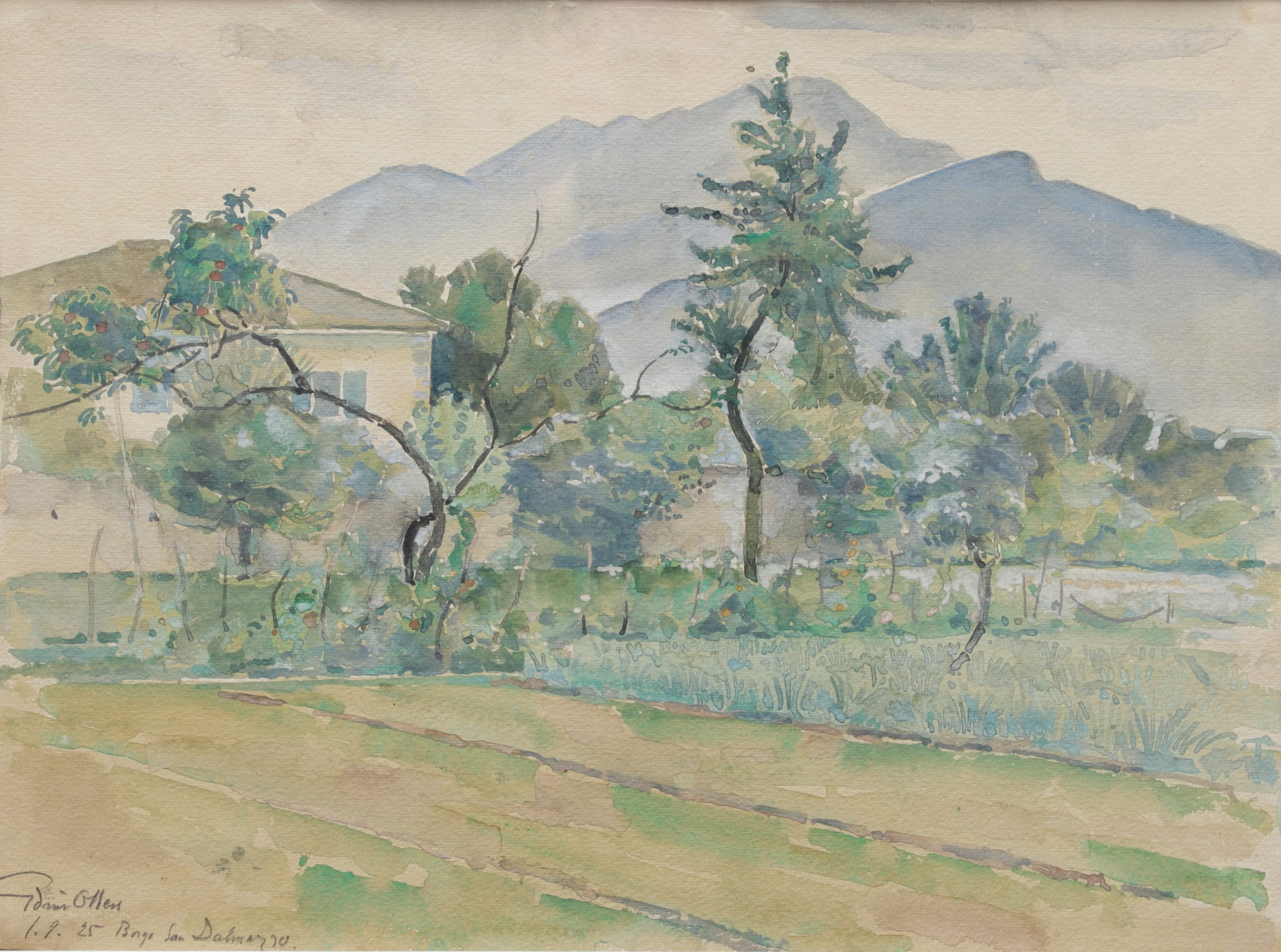 EDVIN OLLERS. "Borgo San Dalmazzo". Akvarell, signerad och daterad 1.9.25.