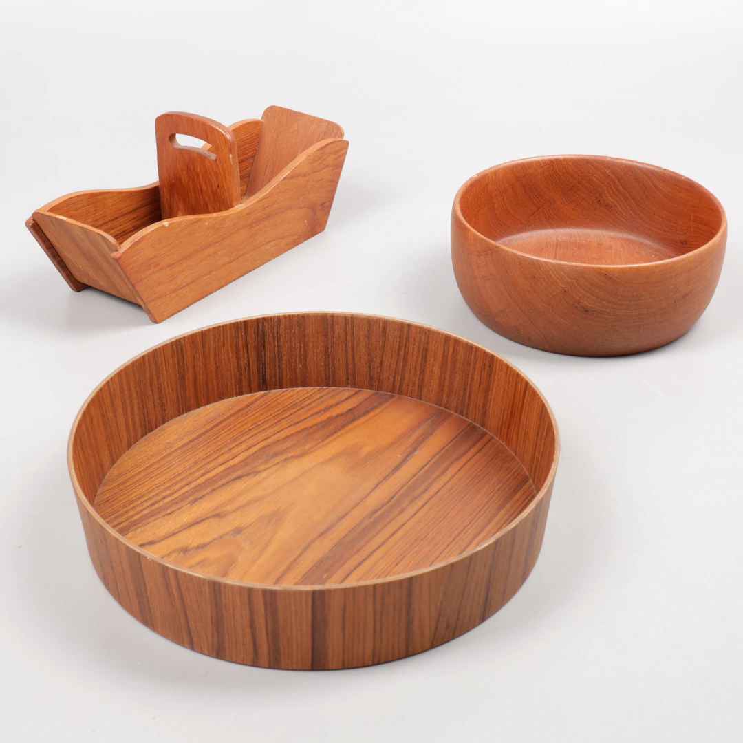 SKÅLAR, KORG, 3 delar, teak, 1960-tal.