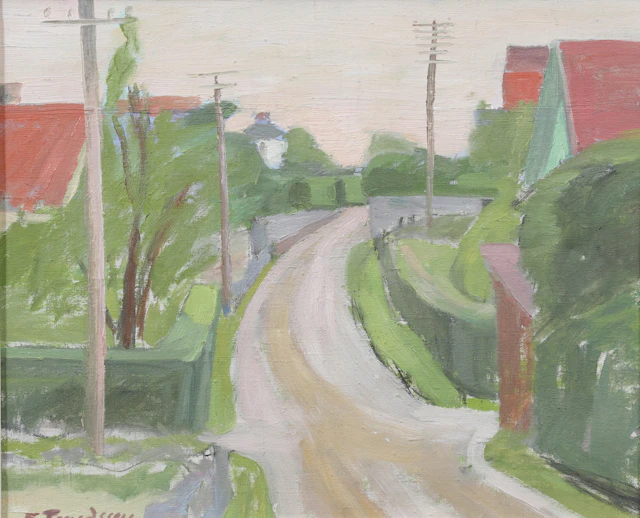 FOLKE TRUEDSSON (1913-1989). Bygata, olja på duk, signerad.
