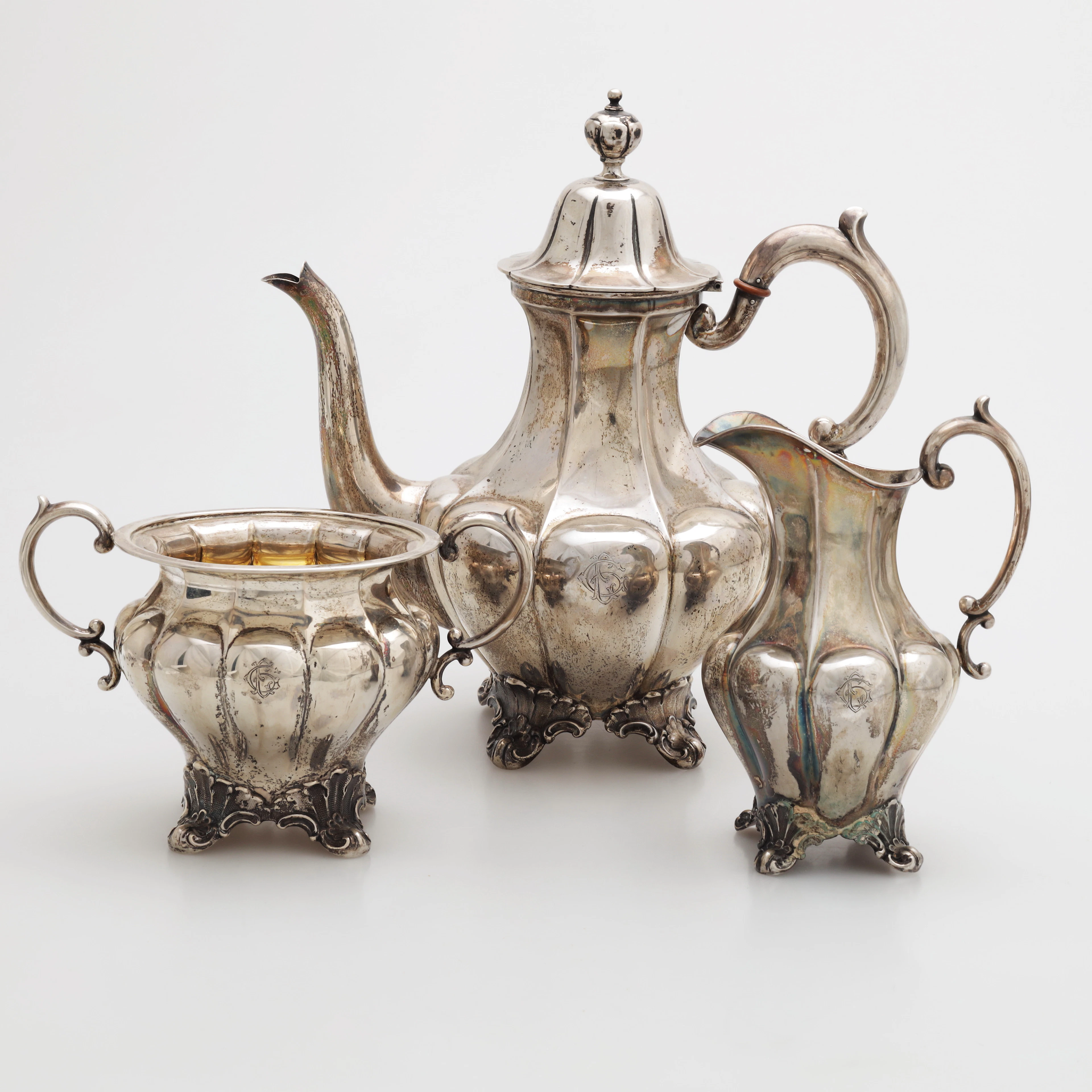 KAFFESERVIS, 3 delar, silver, CG Hallberg, Stockholm 1933 och 1934