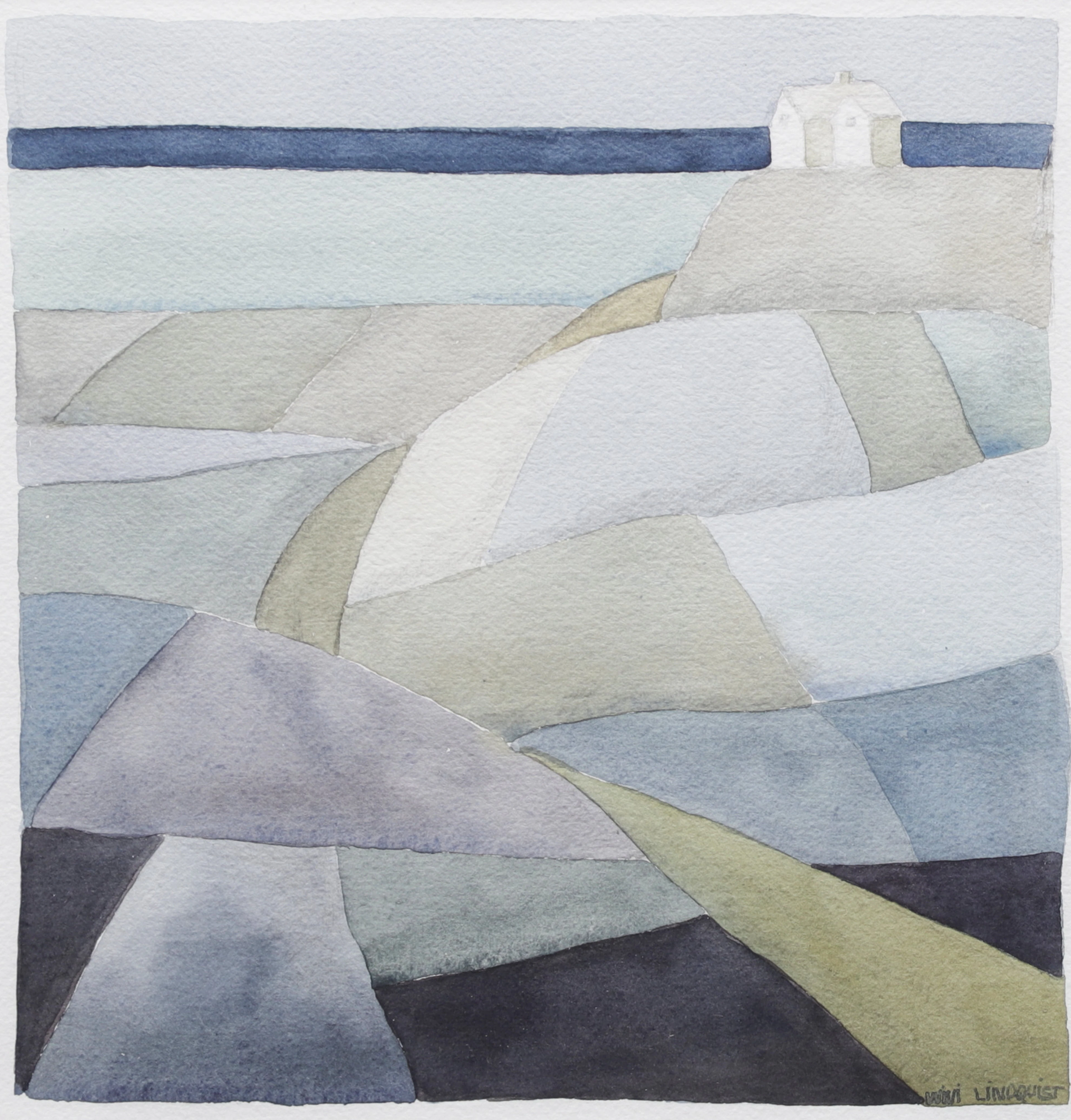 WIVI LINDQUIST. "Vinter vid havet". Akvarell, signerad.