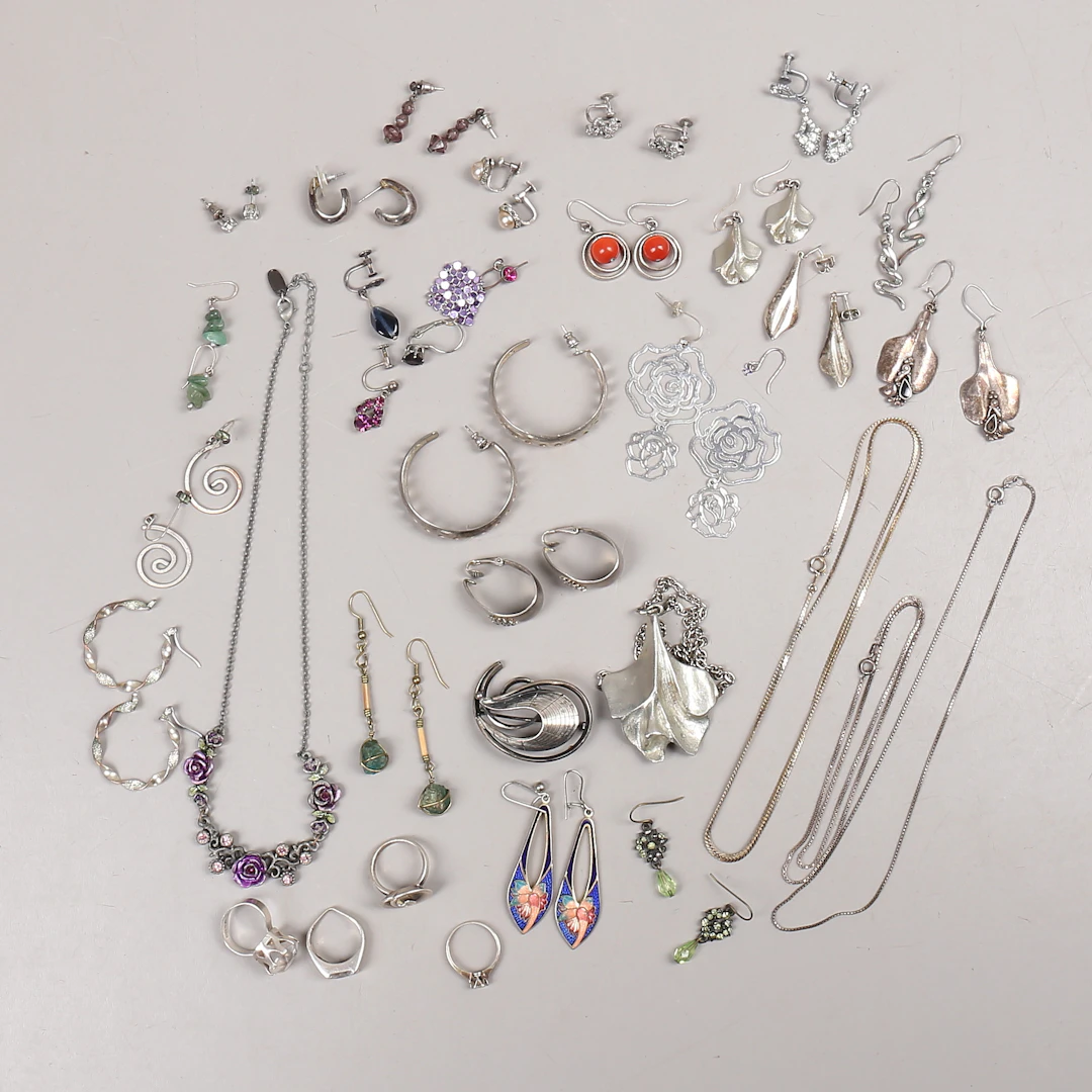 ÖRHÄNGEN, HALSBAND, RINGAR, silver mm.