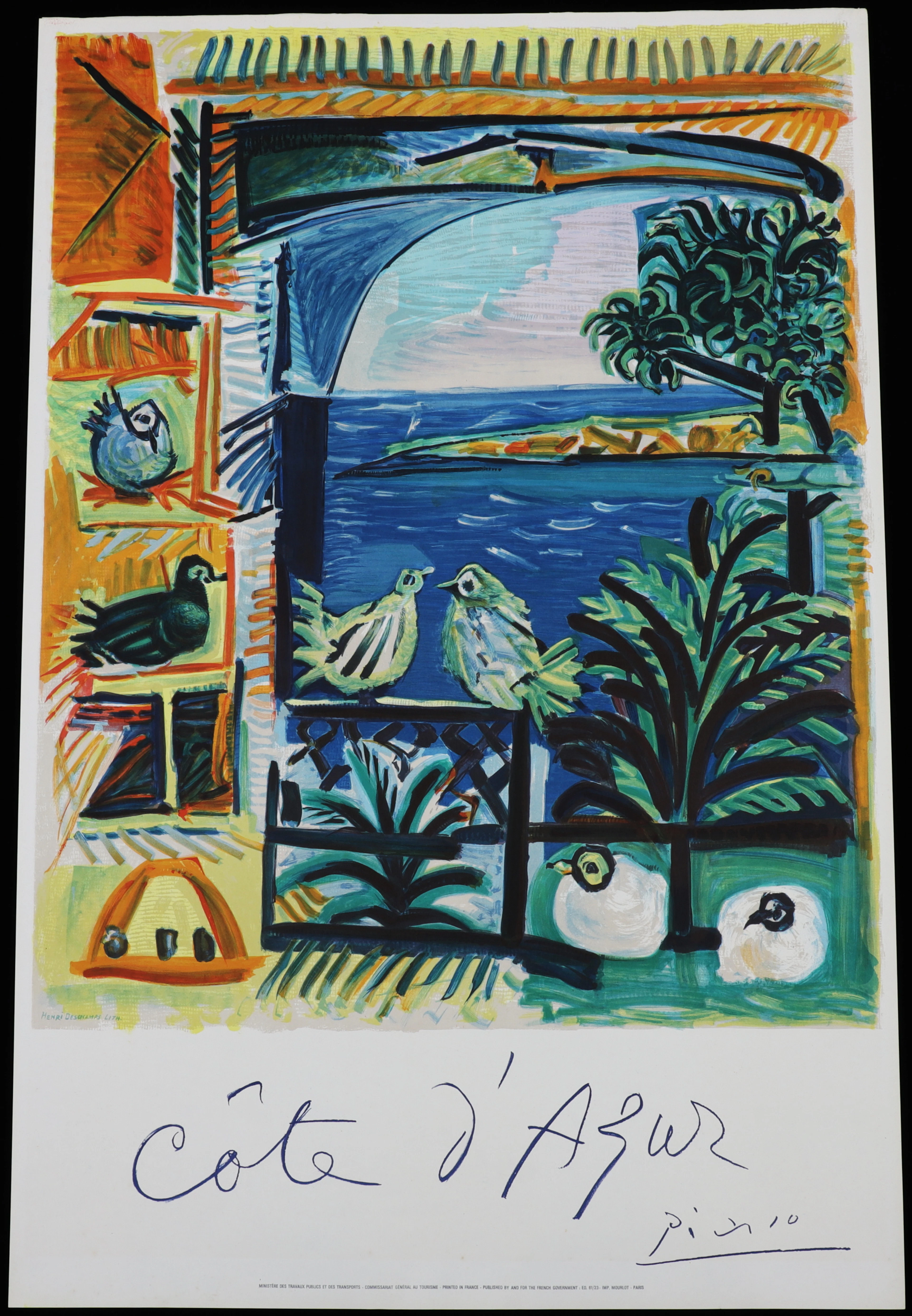 HENRI DESCHAMPS. Efter, Pablo Picasso"Côte d'Azur", litografi.