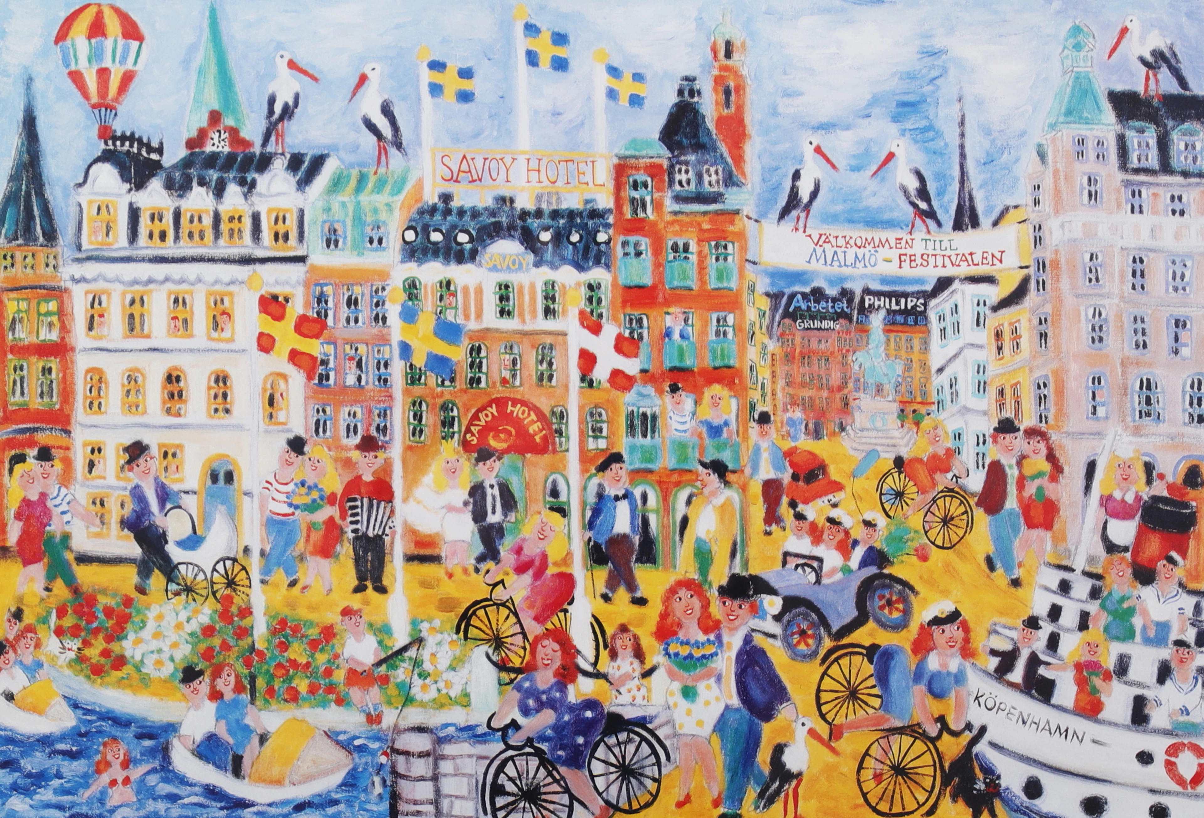 GUNILLA MANN. "Malmö - Festivalernas stad". Färglitografi, signerad