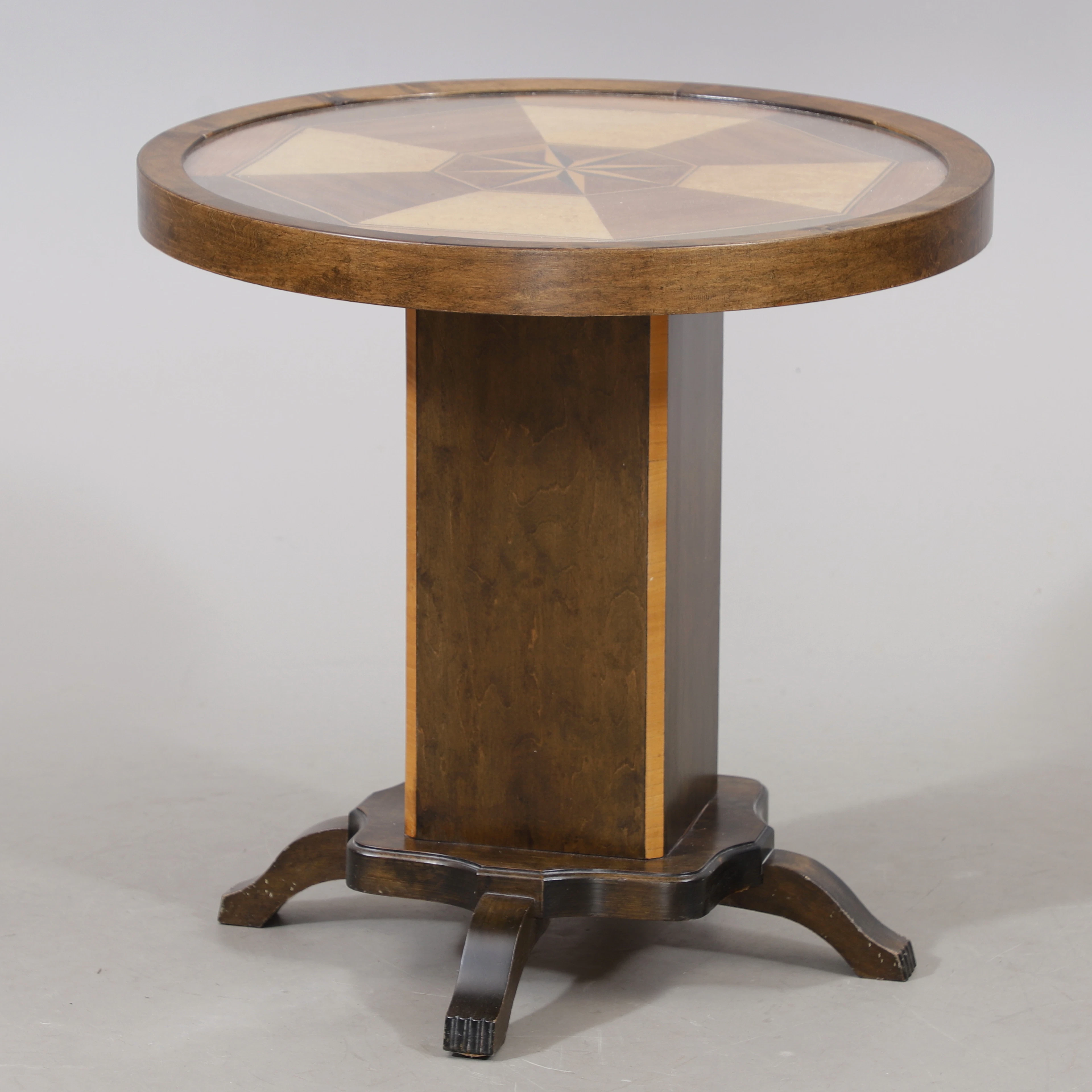 PELARBORD/RÖKBORD med intarsia, björk mm, art deco, 1900-30/1940-tal.