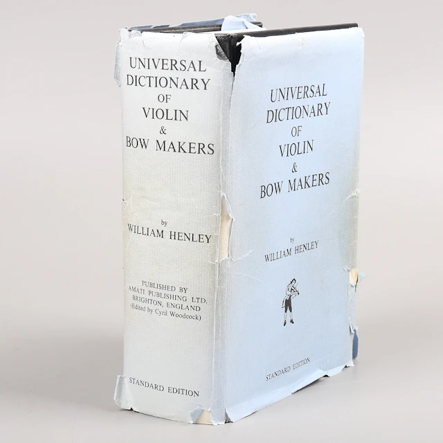 UNIVERSAL DICTIONARY OF VIOLIN & BOW MAKERS, bok, William Henley, 1973.