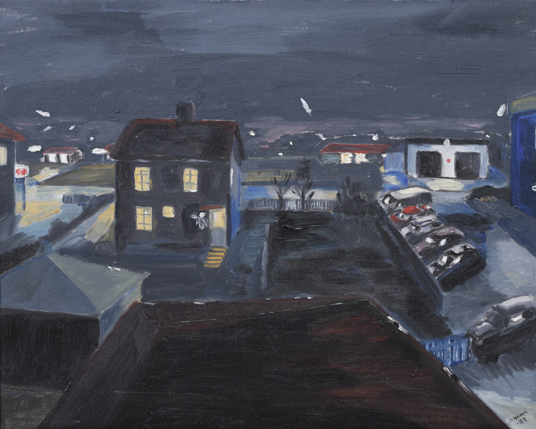 OLLE HESSELBOM. "Rottne kl 22.00", olja på duk, signerad och daterad 87.
