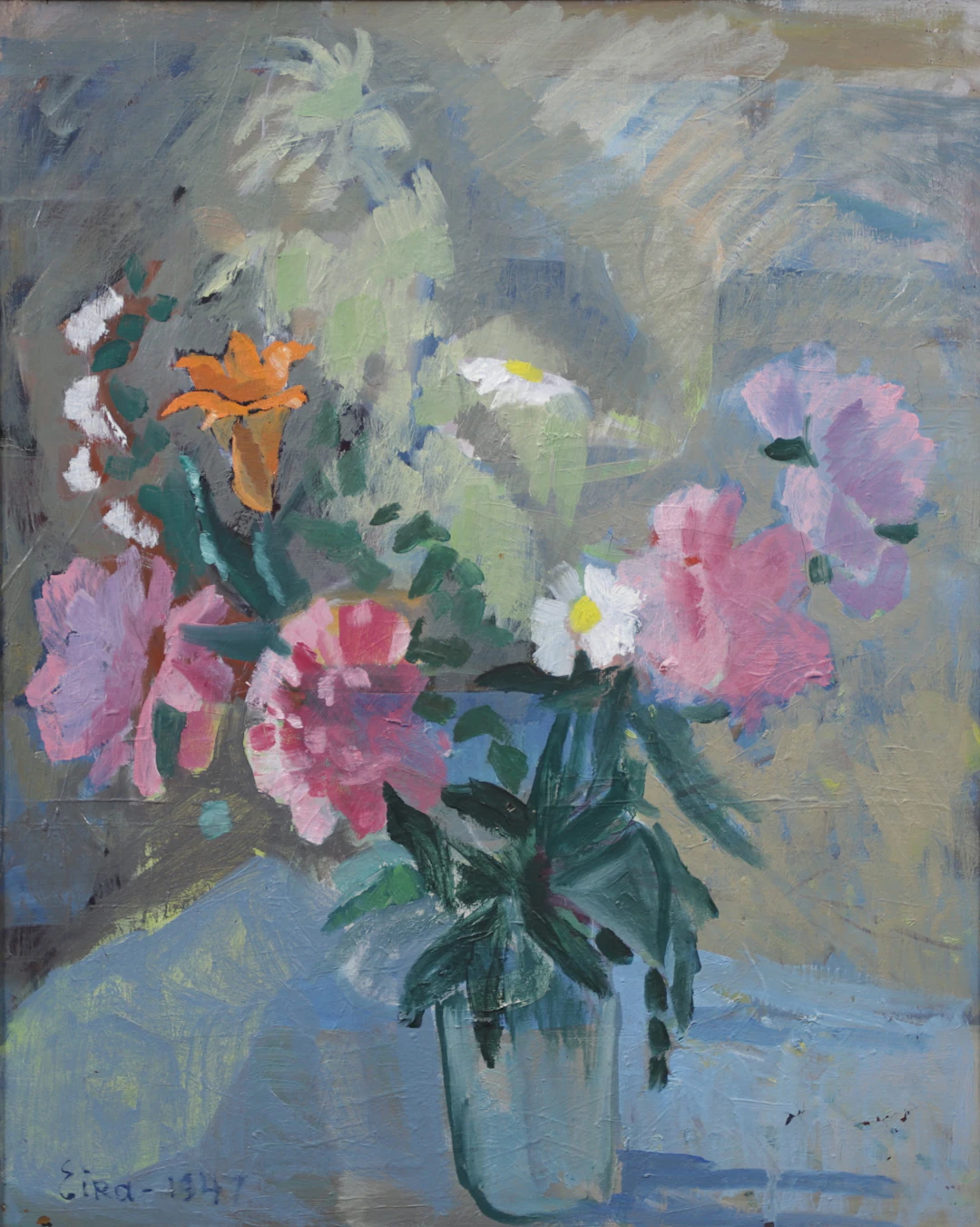 EIRA THELANDER. Blommor i vas, olja på duk, signerade, daterad -47.