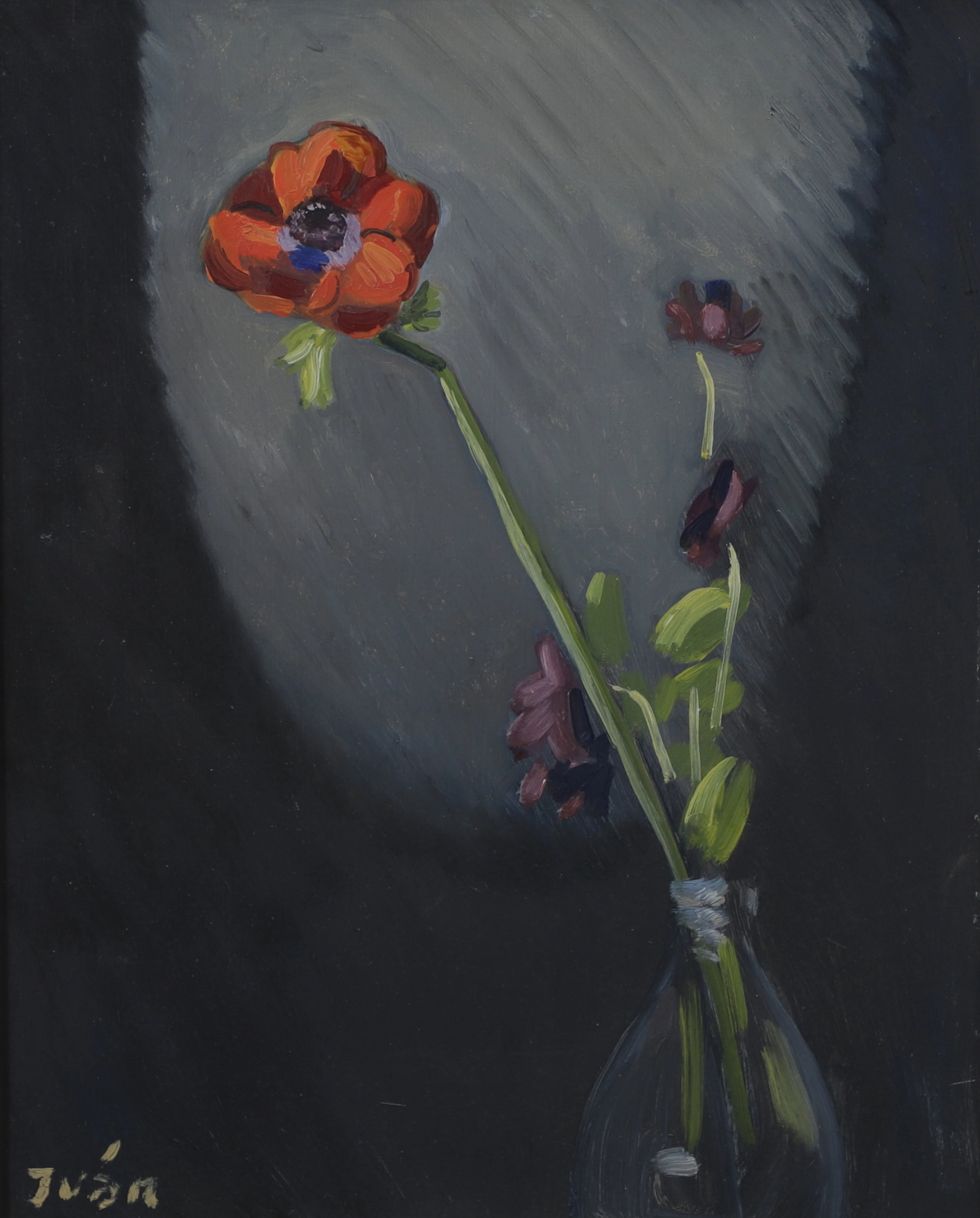 IVÁN GRÜNEWALD. Blomsterstilleben. Olja på pannå, signerad.