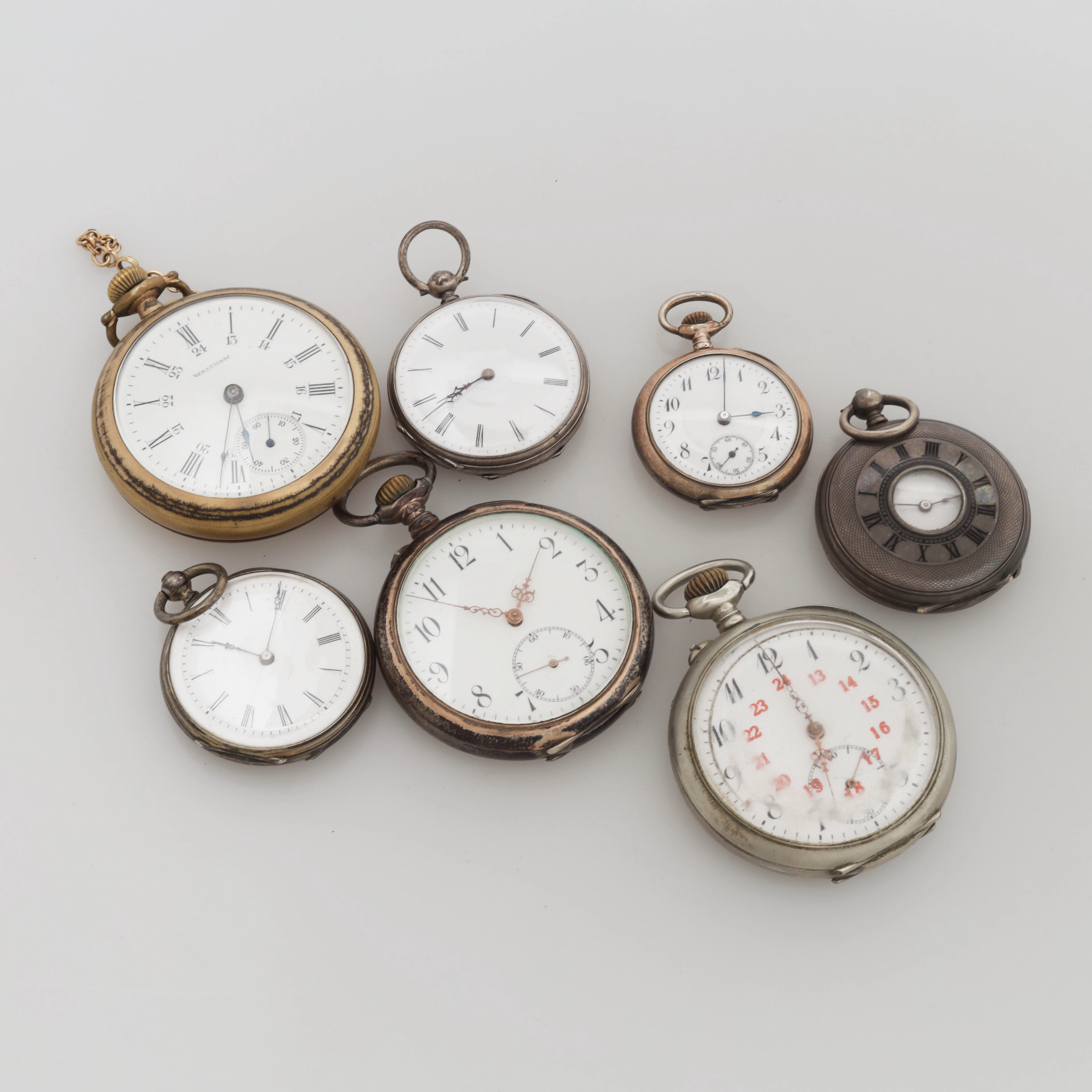 FICKUR, MORMORSUR, 7 st, merparten silver, Waltham m fl.