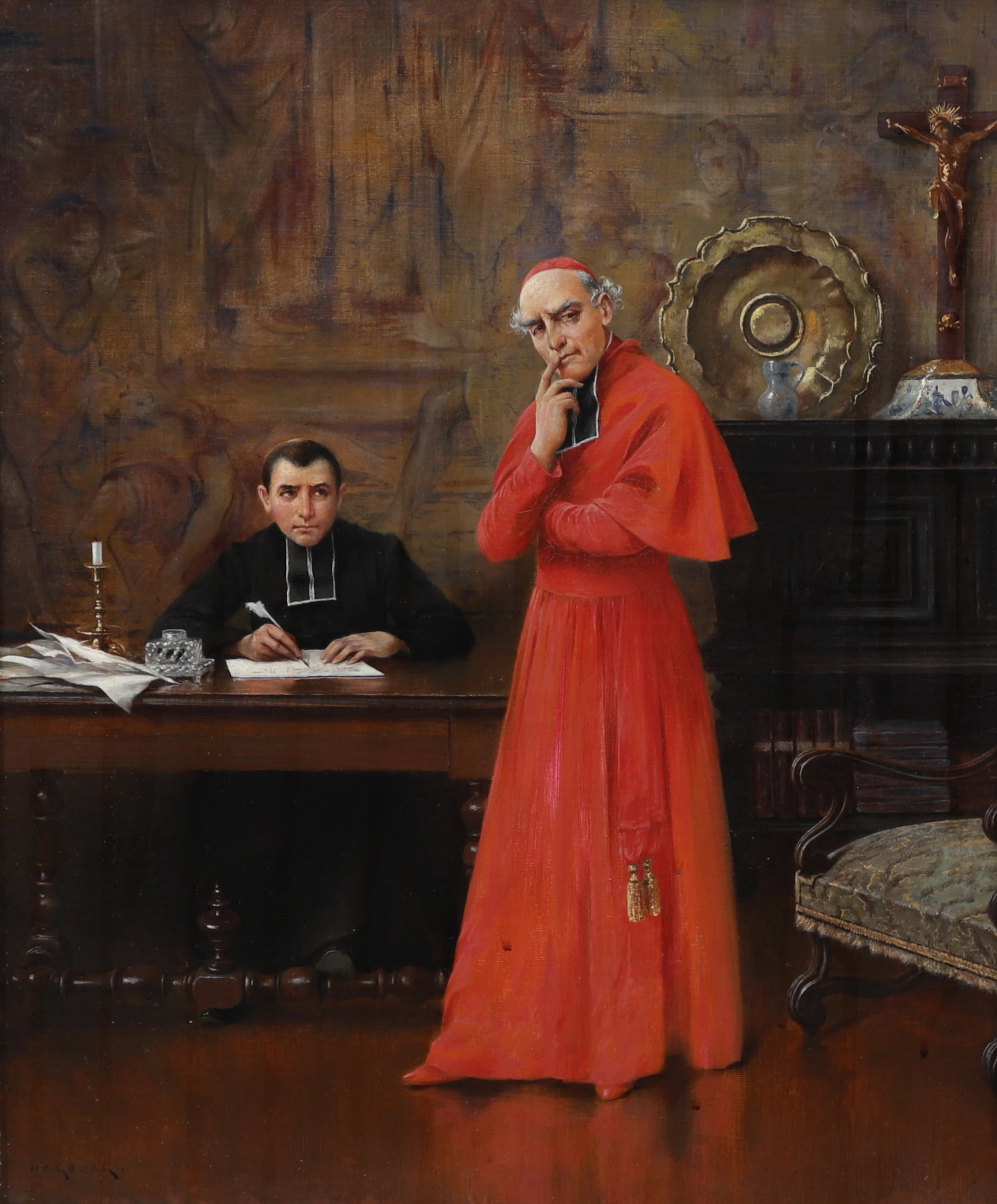 VILHELM NIKOLAUS AUGUST HAGBORG. "Kardinalen dikterar för sin sekreterare"