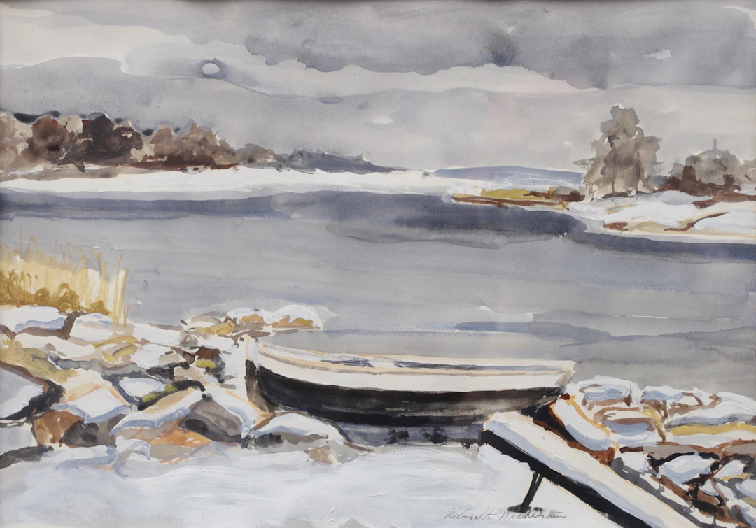 HELMUTH WICKSTRÖM. Vinter vid havet, akvarell, signerad.