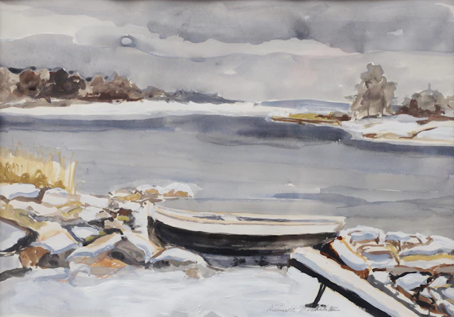 HELMUTH WICKSTRÖM. Vinter vid havet, akvarell, signerad.