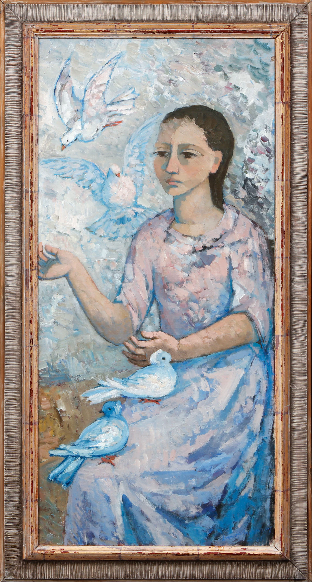 LENNART ANDERSSON. "Flickan och duvorna", olja på duk, signerad.