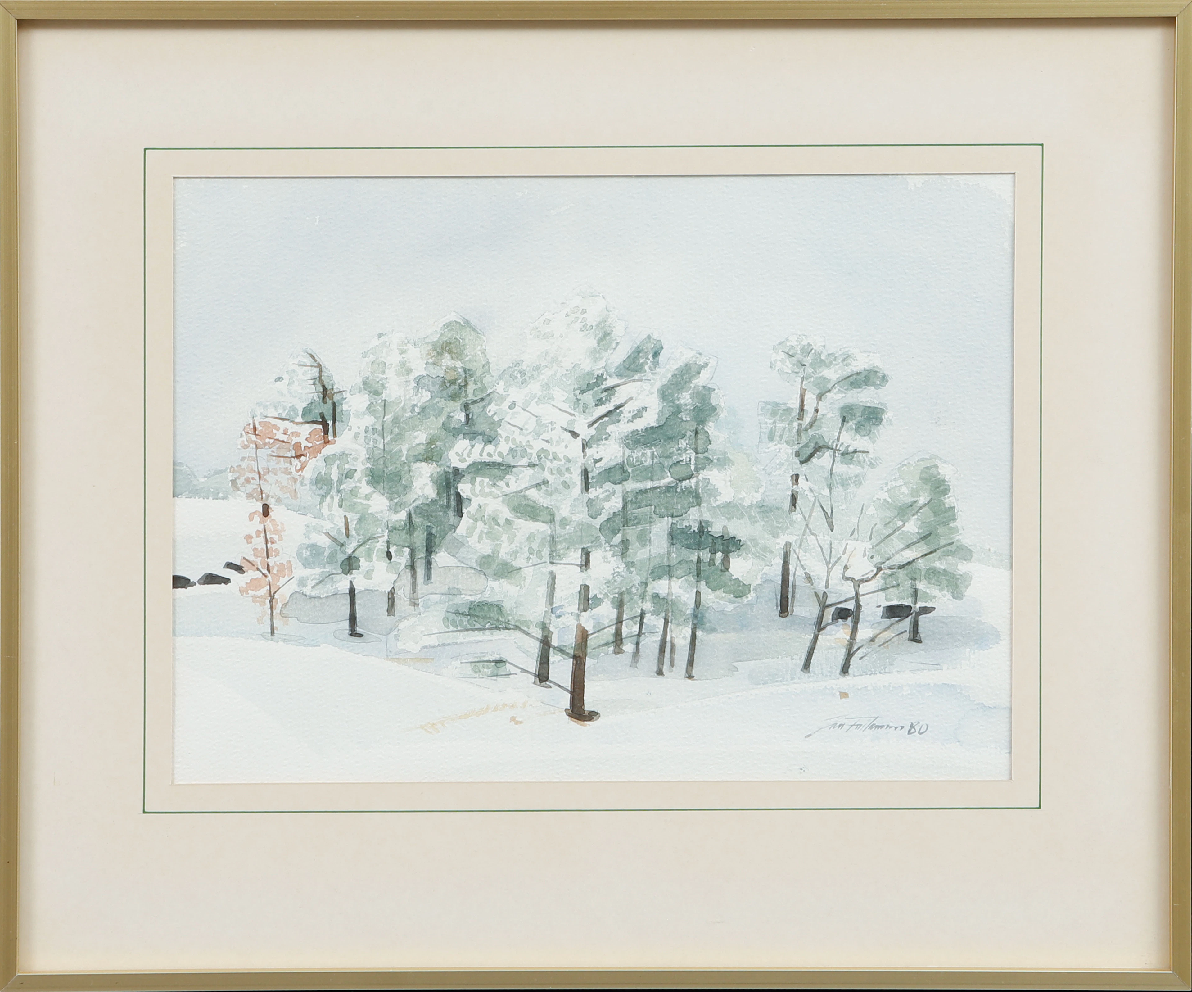 JAN FALKMAN. "Rimfrostdag", akvarell, signerad och daterad 80.