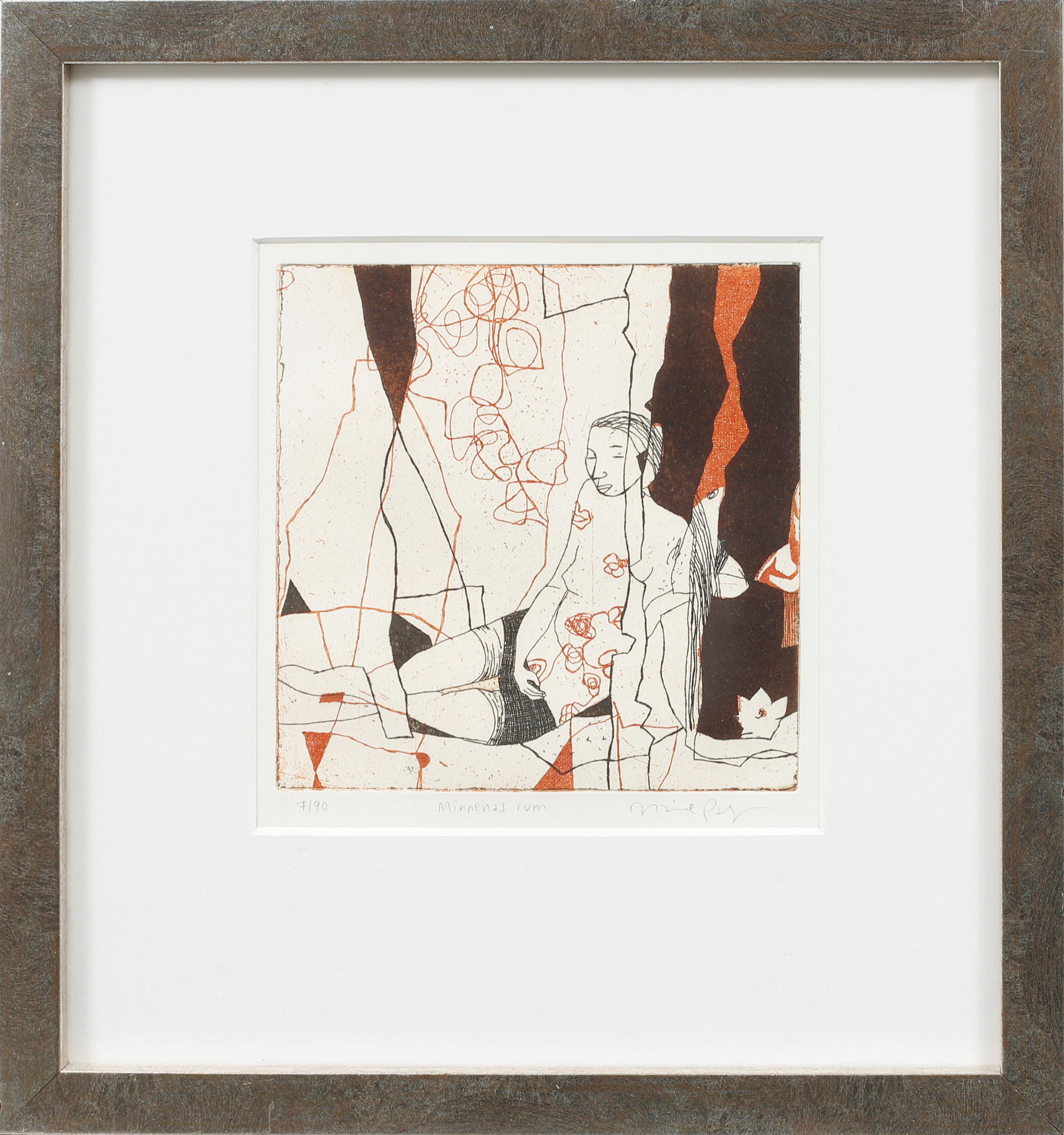 MARIE PALMGREN. "Minnenas rum", färgetsning, signerad och numrerad 7/90.