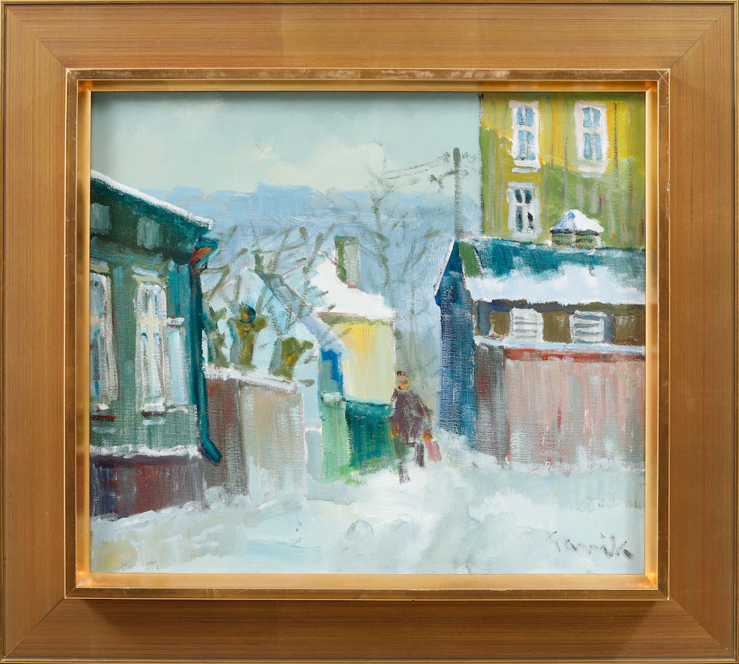 TAGE GAVIK. "Gröna gatan, Majorna", olja på duk, signerad.