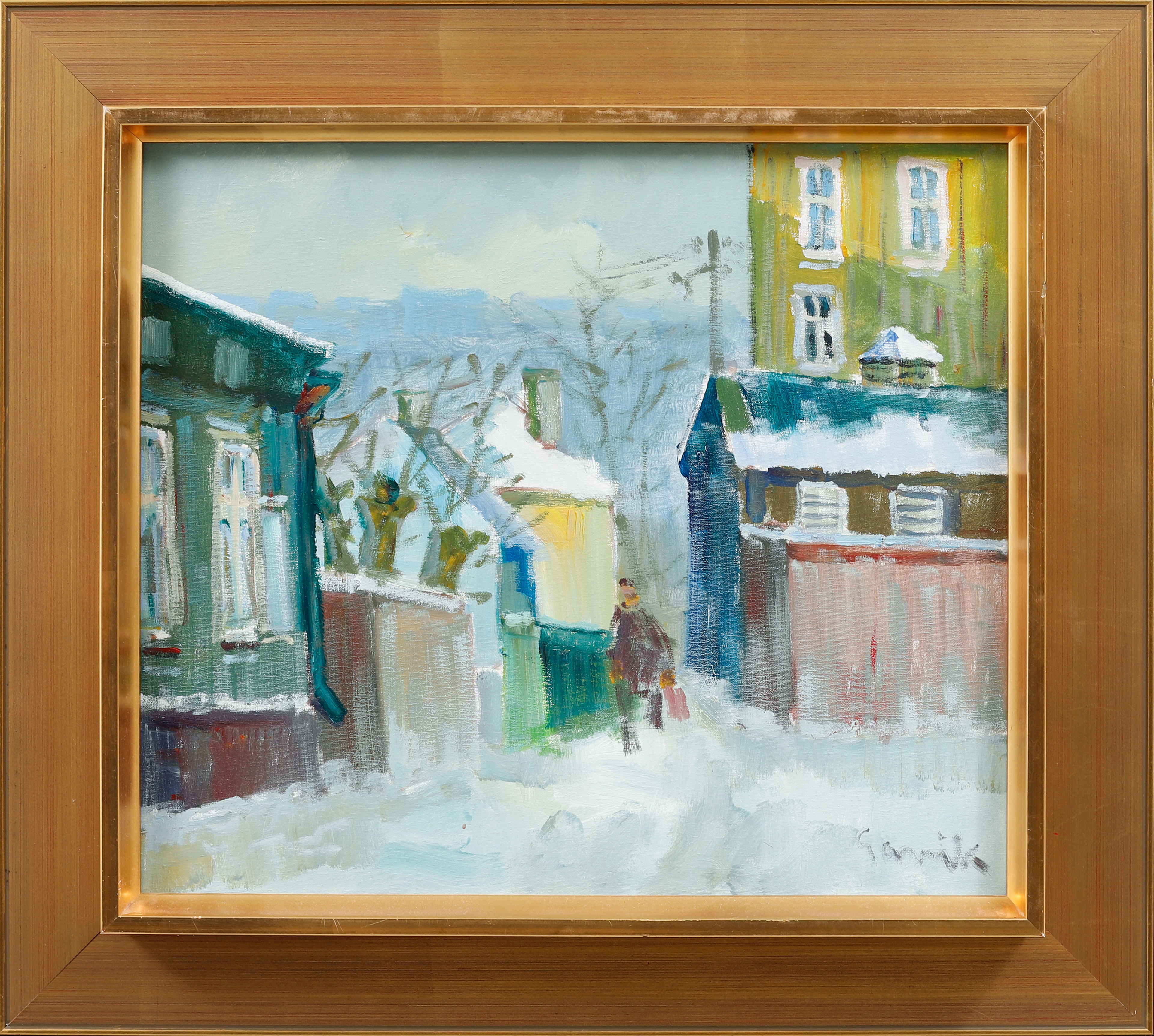 TAGE GAVIK. "Gröna gatan, Majorna", olja på duk, signerad.