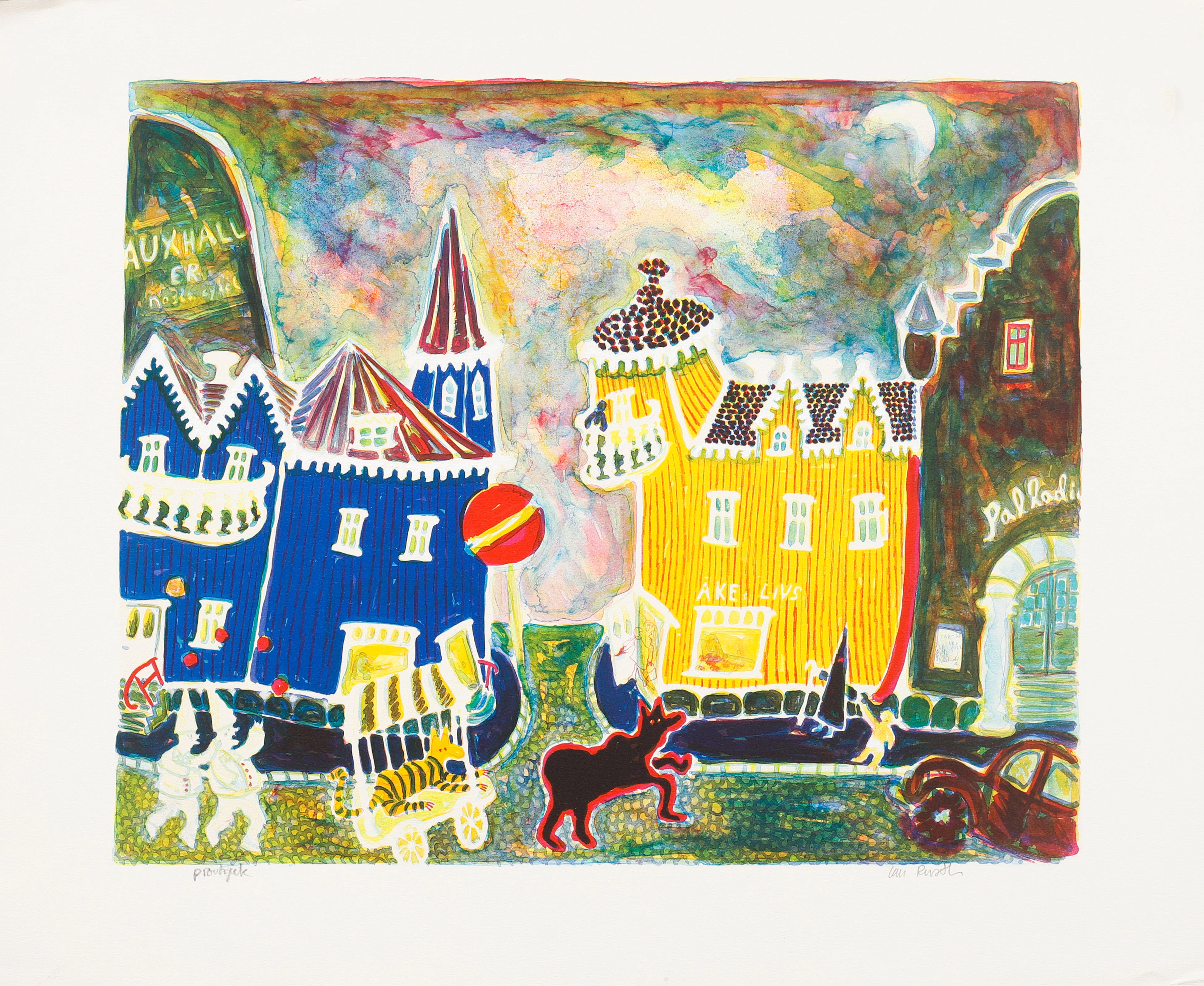 IAN RUSTH. Åkes livs, färglitografi, signerad. Provtryck.