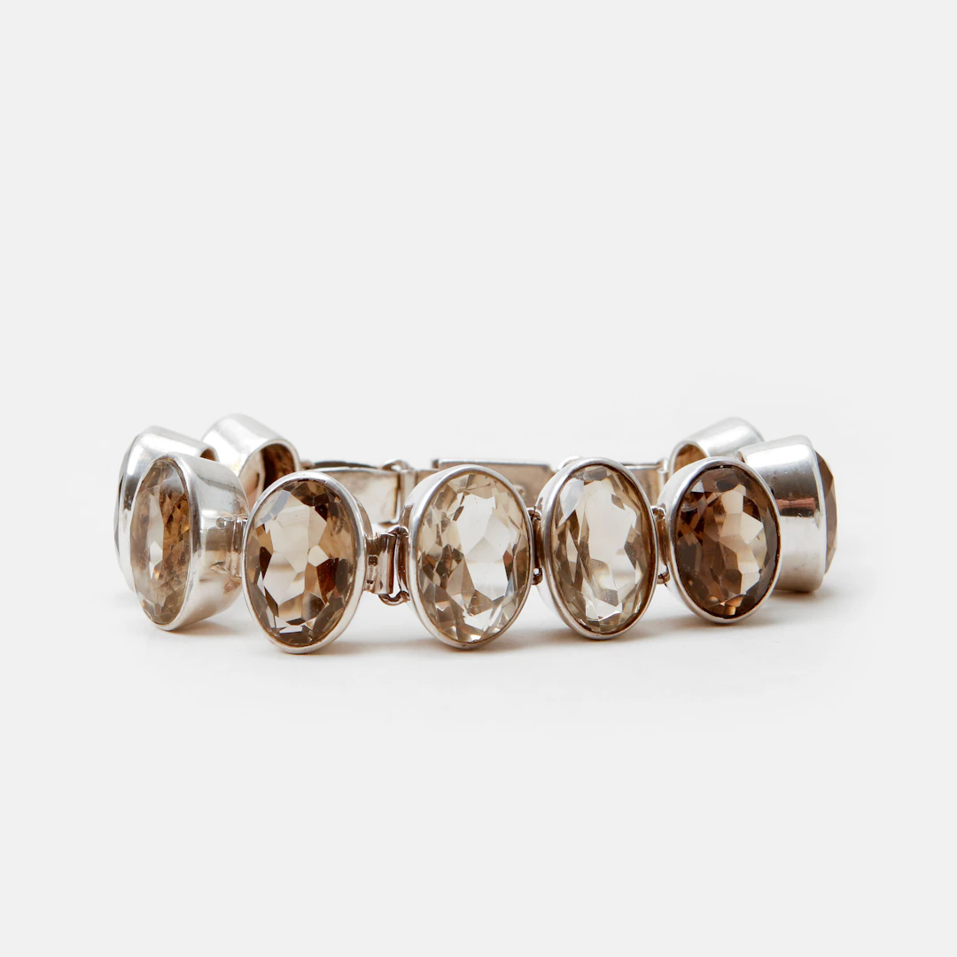 ARMLÄNK, silver, ovalslipad rökkvarts.