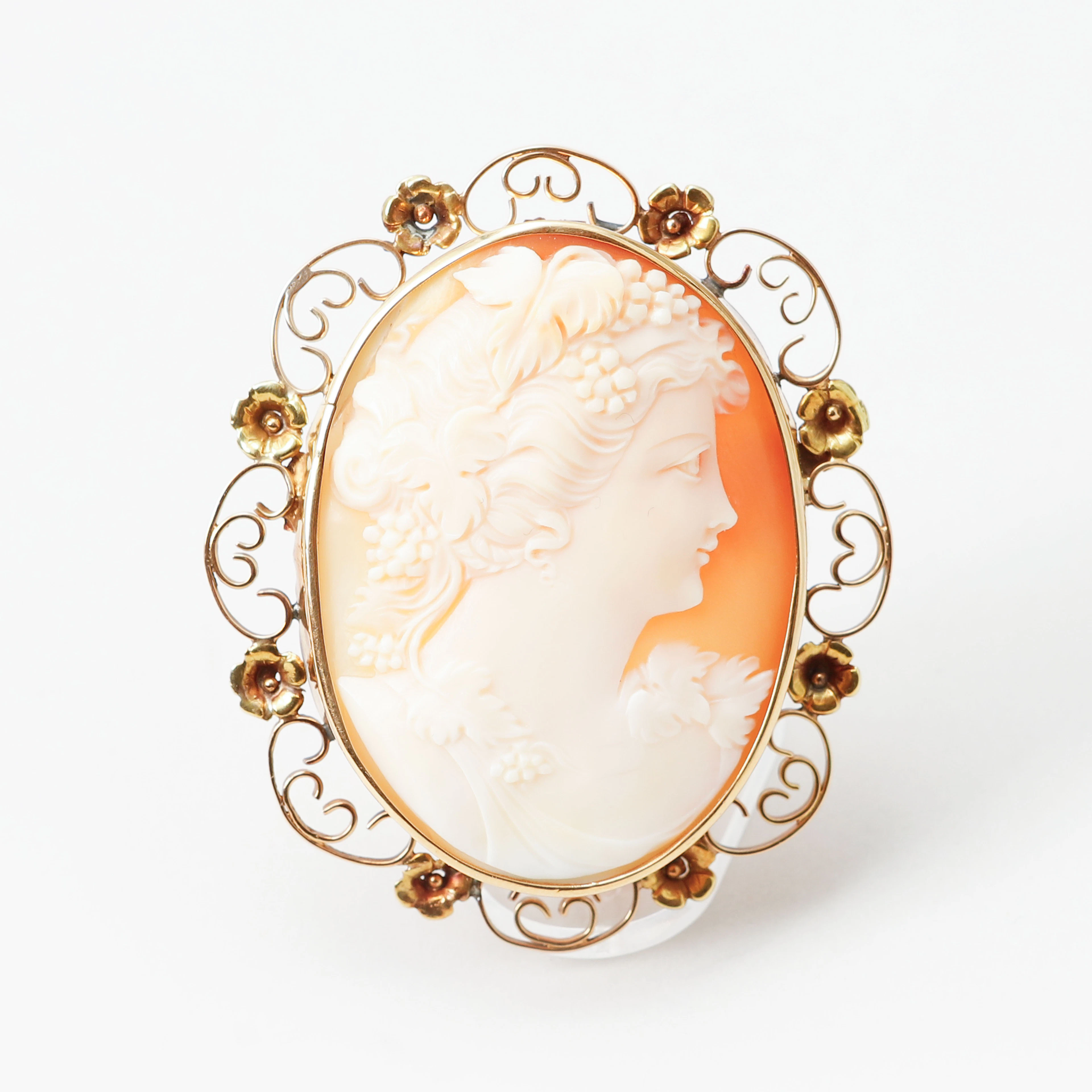 HÄNGE / BROSCH, snäckskalskamé, 18k guld.