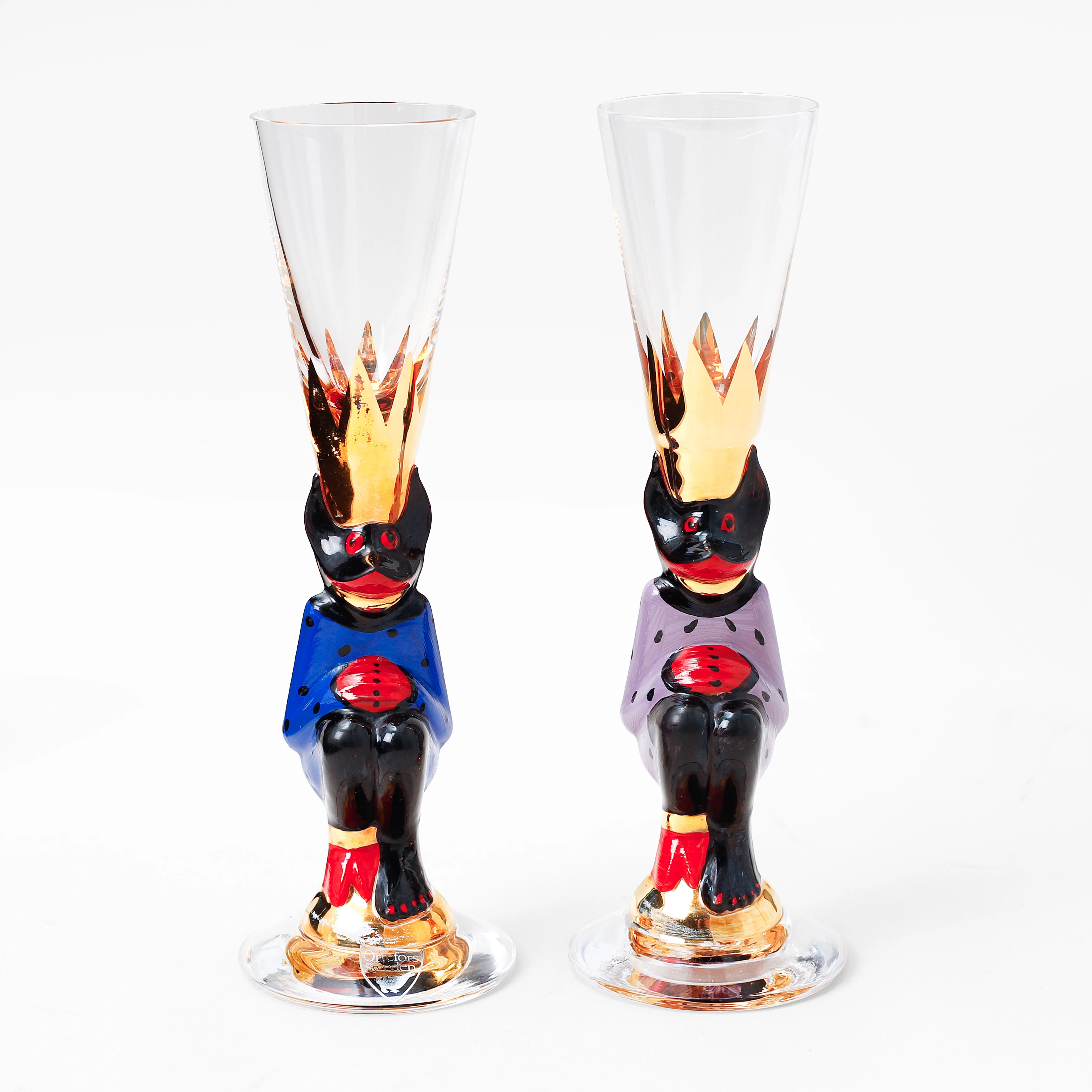 GUNNAR CYRÉN. Snapsglas, 2 st, "Djävulsglas/Nobel", glas, Orrefors.
