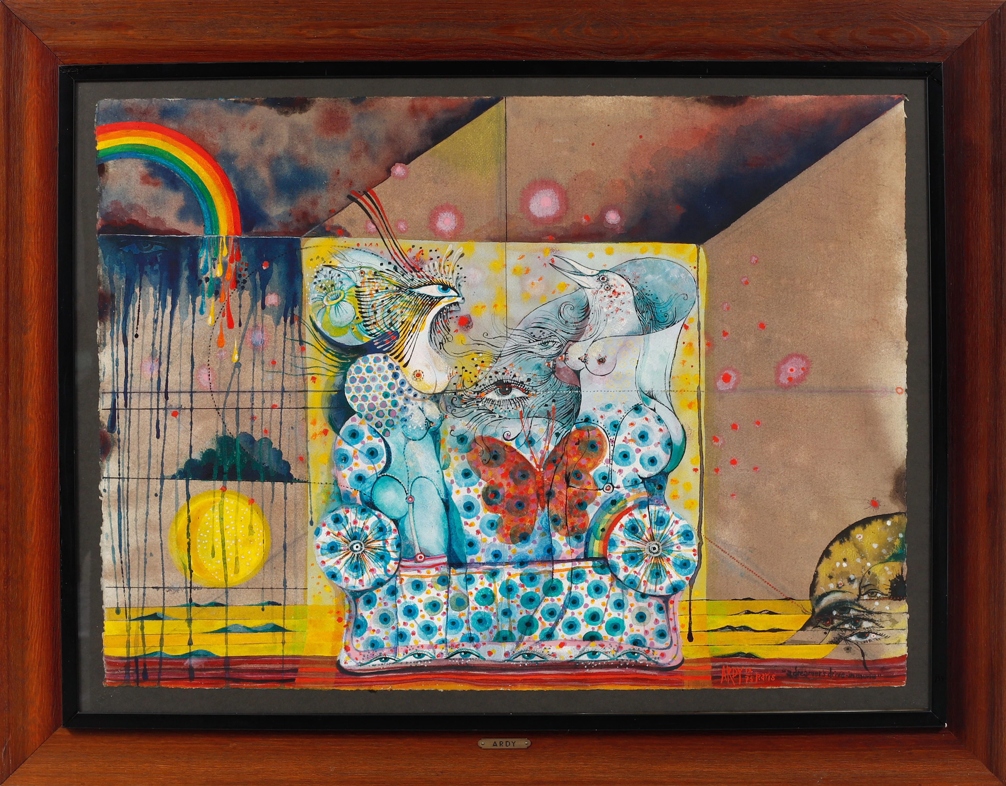 ARDY STRÜWER. "A dreamers drive-in movie", blandteknik/gouache, signerad