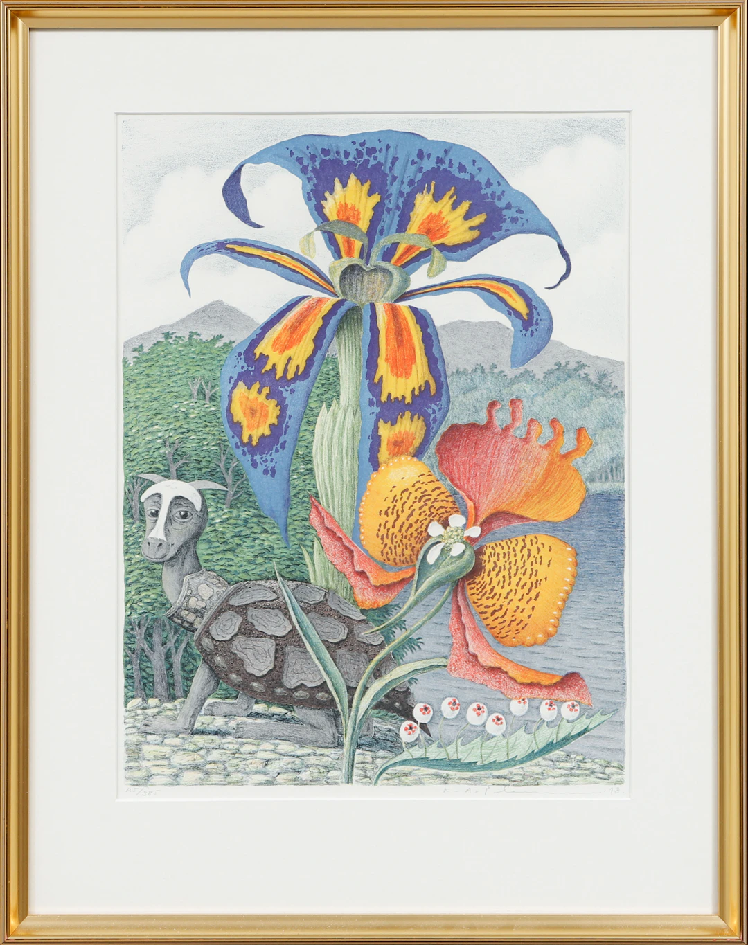 KARL AXEL PEHRSON. Fantasblomma samt djur, färglitografi, signerad