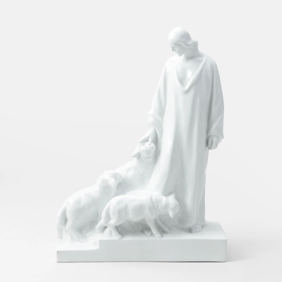 FIGURGRUPP, Jesus med får, porslin, Herend.